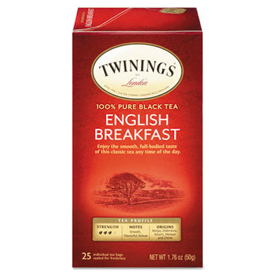TWG09181 Tea Bags, English Breakfast, 1.76 Oz, 25/box TWININGS NORTH AMERICA INC