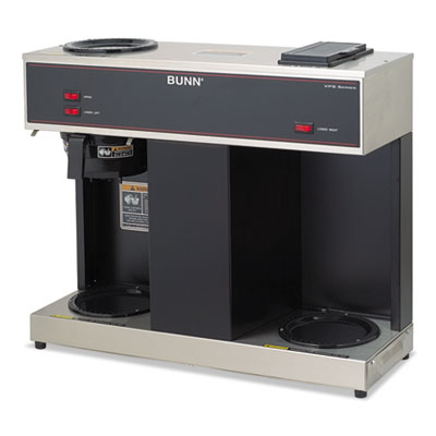 BUNVPS Pour-O-Matic Three-Burner Pour-Over Coffee Brewer, 12-Cup, Stainless Steel, Black BUNN-O-MATIC