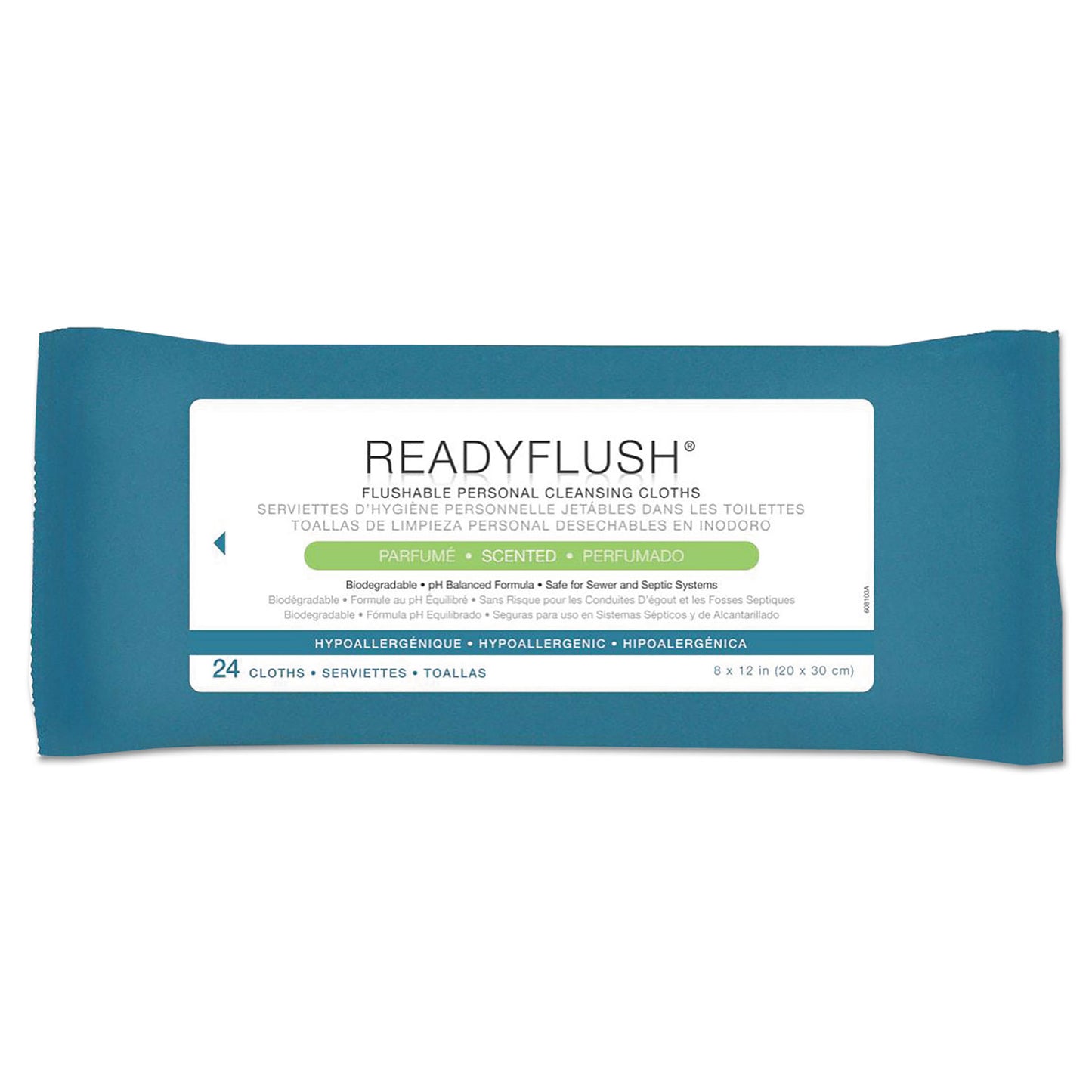 MIIMSC263810 ReadyFlush Biodegradable Flushable Wipes, 1-Ply, 8 x 12, White, 24/Pack Medline