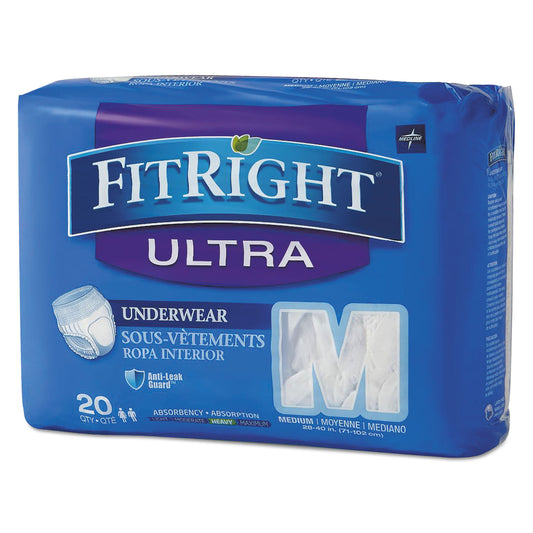 MIIFIT23005A Fitright Ultra Protective Underwear, Medium, 28" To 40" Waist, 20/pack
