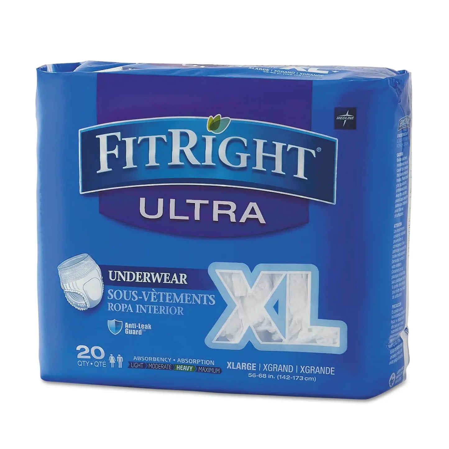 MIIFIT23600A Fitright Ultra Protective Underwear, X-Large, 56" To 68" Waist, 20/pack Medline