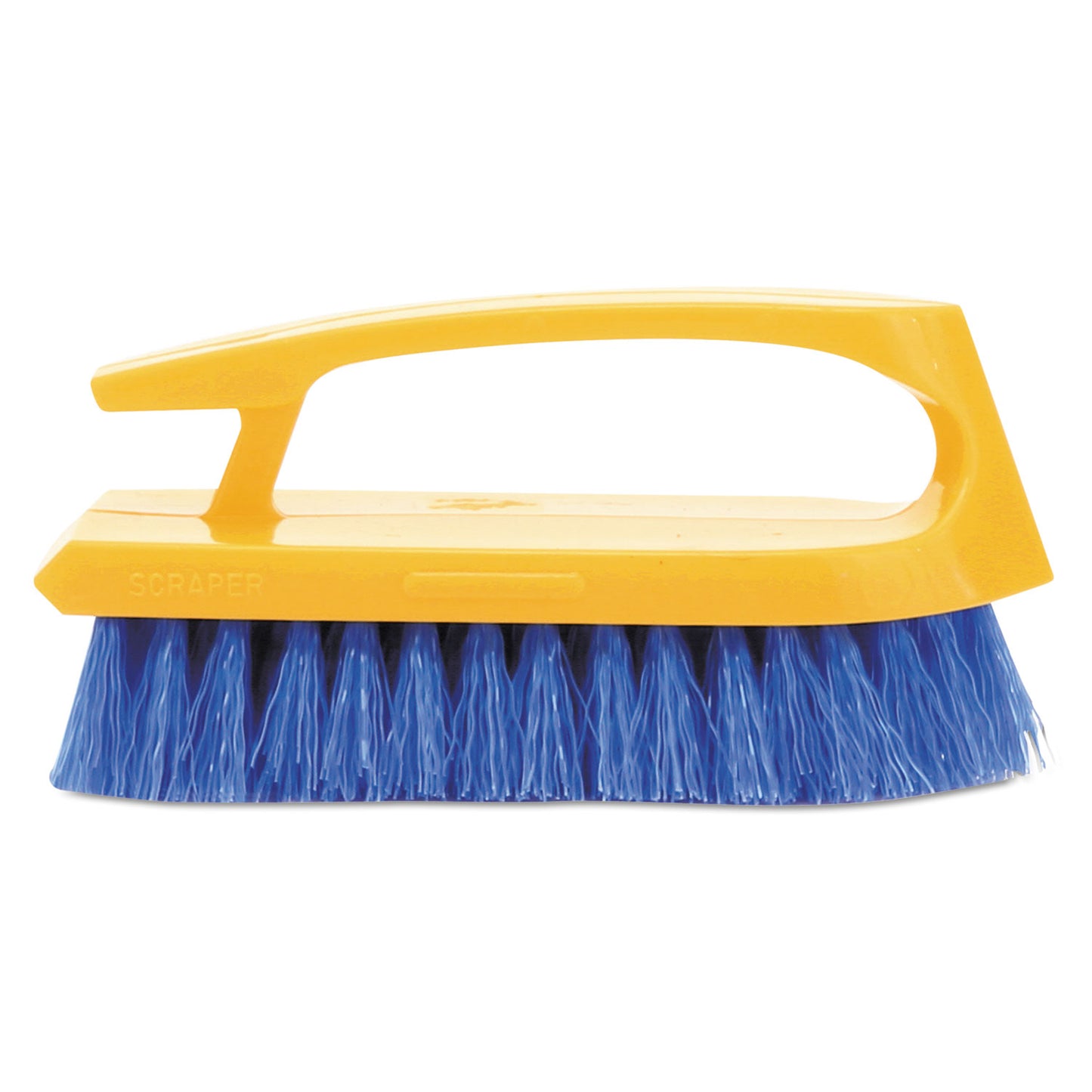 RCP6482COB Iron-Shaped Handle Scrub Brush, Blue Polypropylene Bristles, 6" Brush, 6" Yellow Plastic Handle