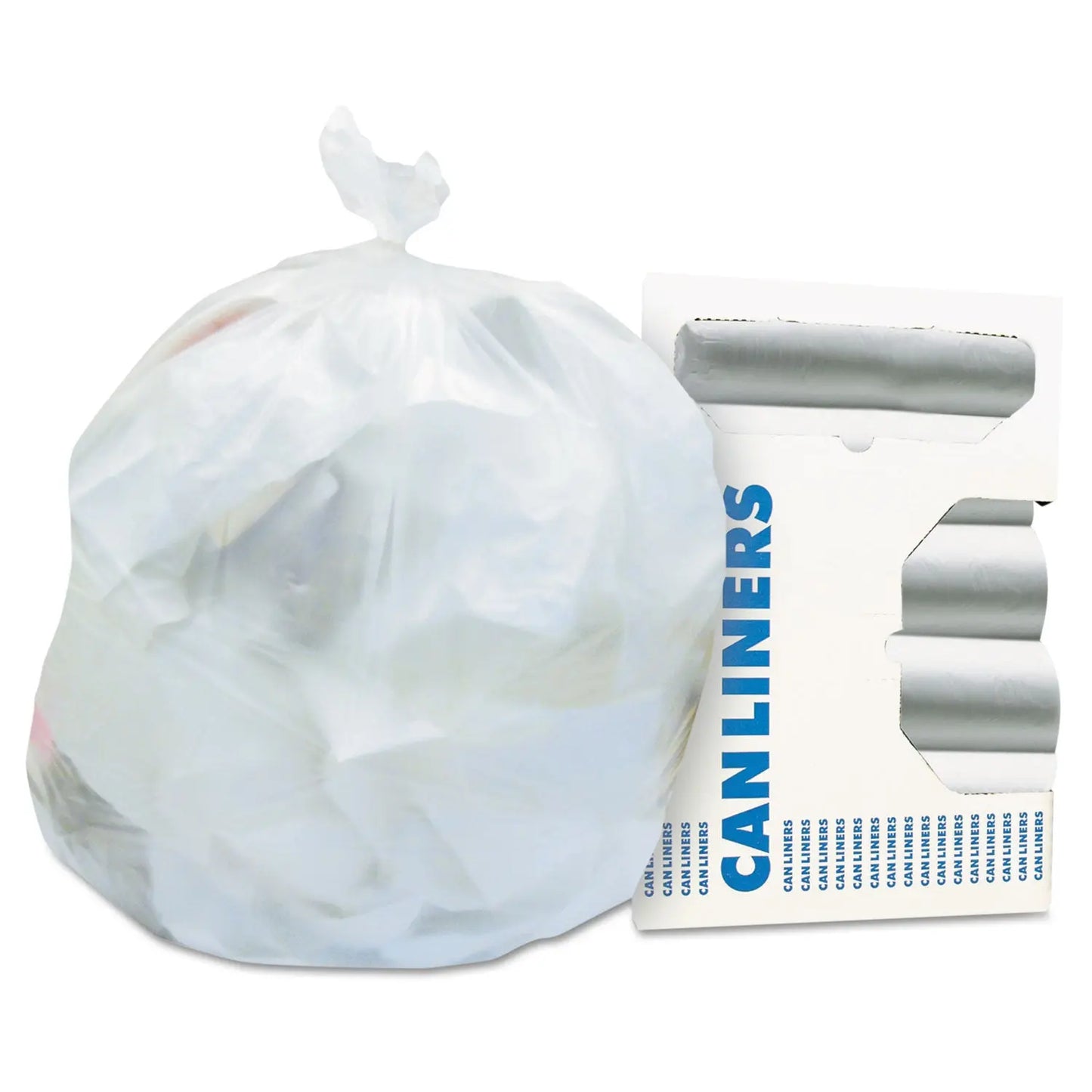 HERZ4824LNR01 High-Density Waste Can Liners, 10 Gal, 8 mic, 24" x 24", Clear, 50 Bags/Roll, 20 Rolls/Carton Heritage