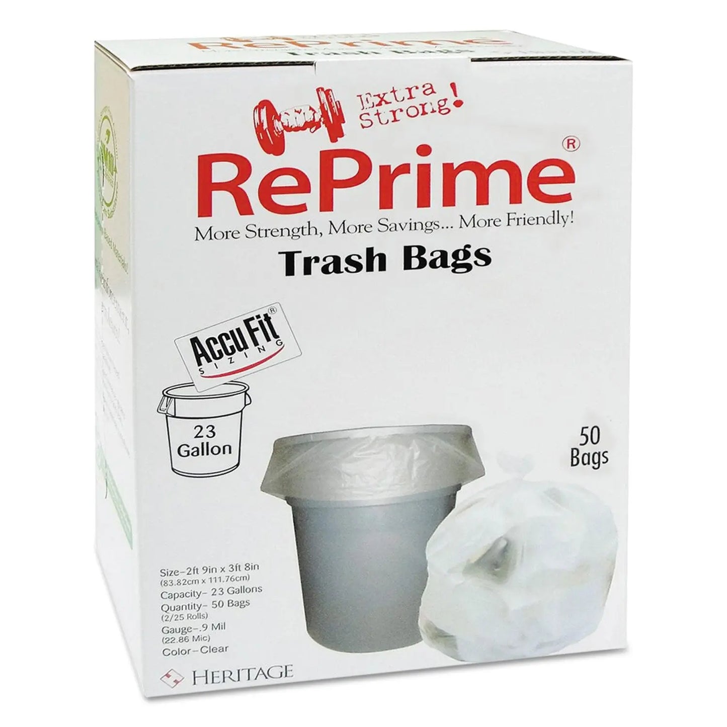 HERH5645TCRC1CT Linear Low Density Can Liners with AccuFit Sizing, 23 gal, 0.9 mil, 28" x 45", Clear, 50 Bags/Box, 6 Boxes/Carton AccuFit