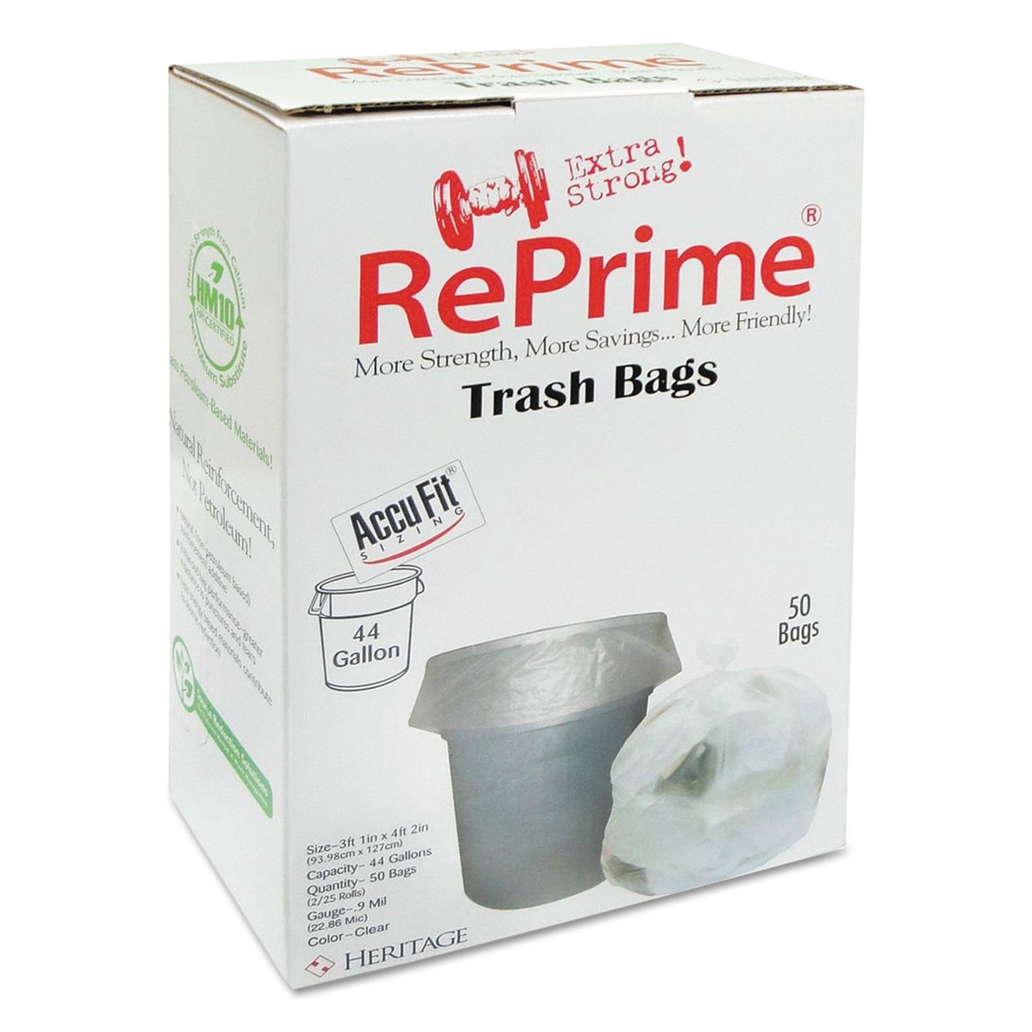 HERH7450TCRC1CT Linear Low Density Can Liners with AccuFit Sizing, 44 gal, 0.9 mil, 37" x 50", Clear, 50 Bags/Box, 4 Boxes/Carton AccuFit
