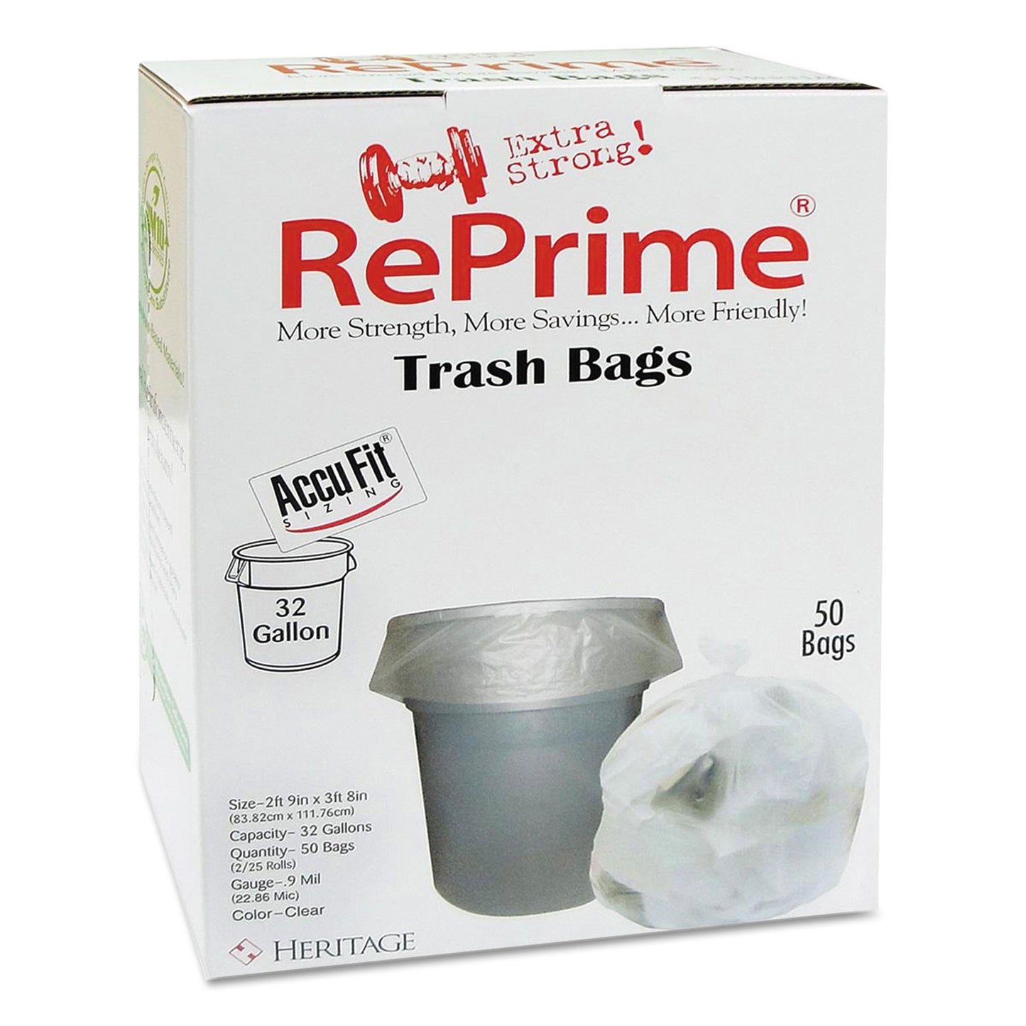 HERH6644TCRC1CT Linear Low Density Can Liners with AccuFit Sizing, 32 gal, 0.9 mil, 33" x 44", Clear, 50 Bags/Box, 6 Boxes/Carton AccuFit