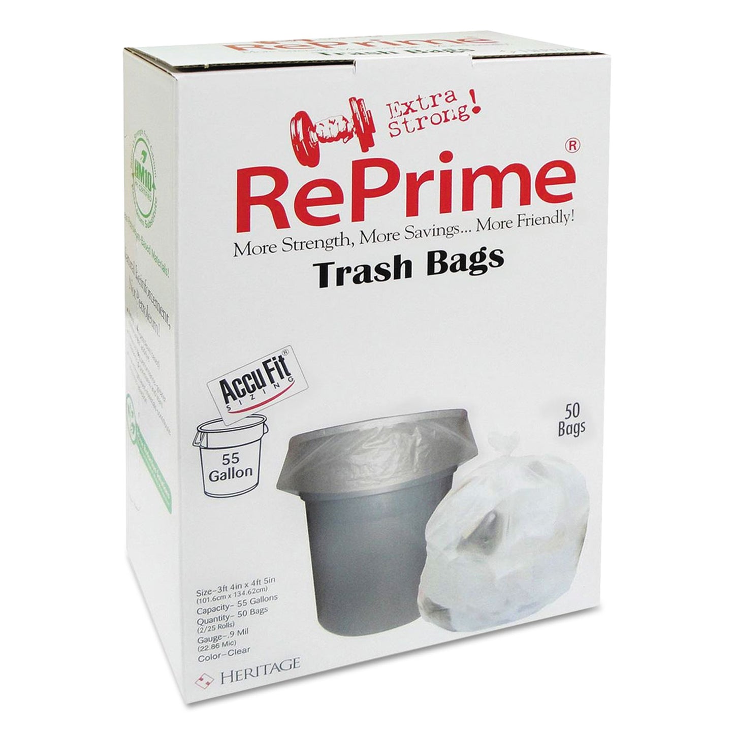 HERH8053TCRC1CT Linear Low Density Can Liners with AccuFit Sizing, 55 gal, 0.9 mil, 40" x 53", Clear, 50 Bags/Box, 3 Boxes/Carton AccuFit