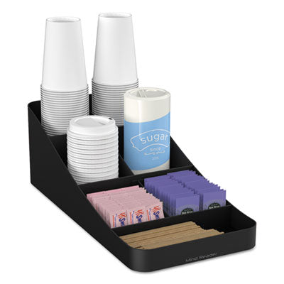 EMSCOMP7BLK Trove Seven-Compartment Coffee Condiment Organizer, 7.75 x 16 x 5.25, Black
