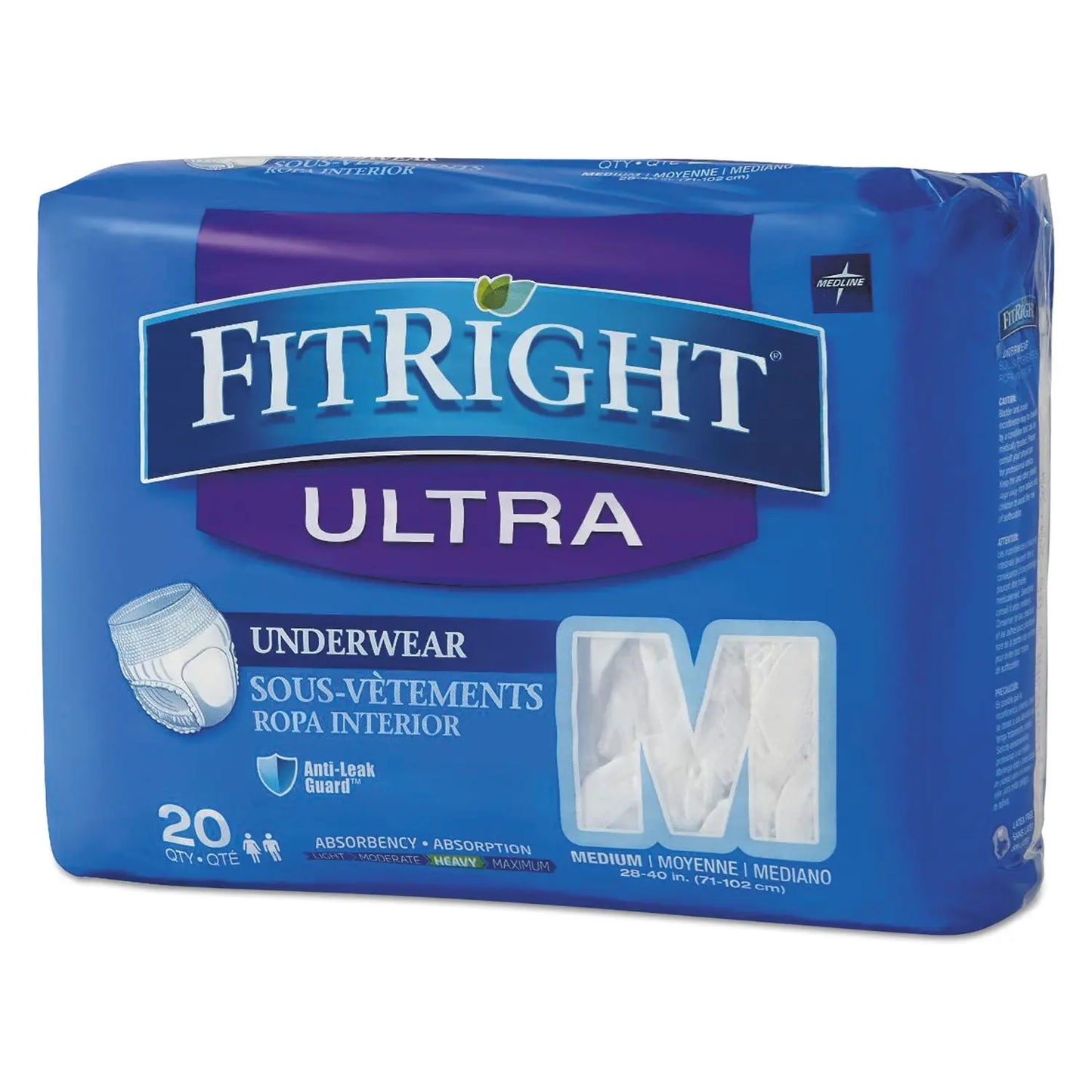MIIFIT23005ACT Fitright Ultra Protective Underwear, Medium, 28" To 40" Waist, 20/pack, 4 Pack/carton Medline