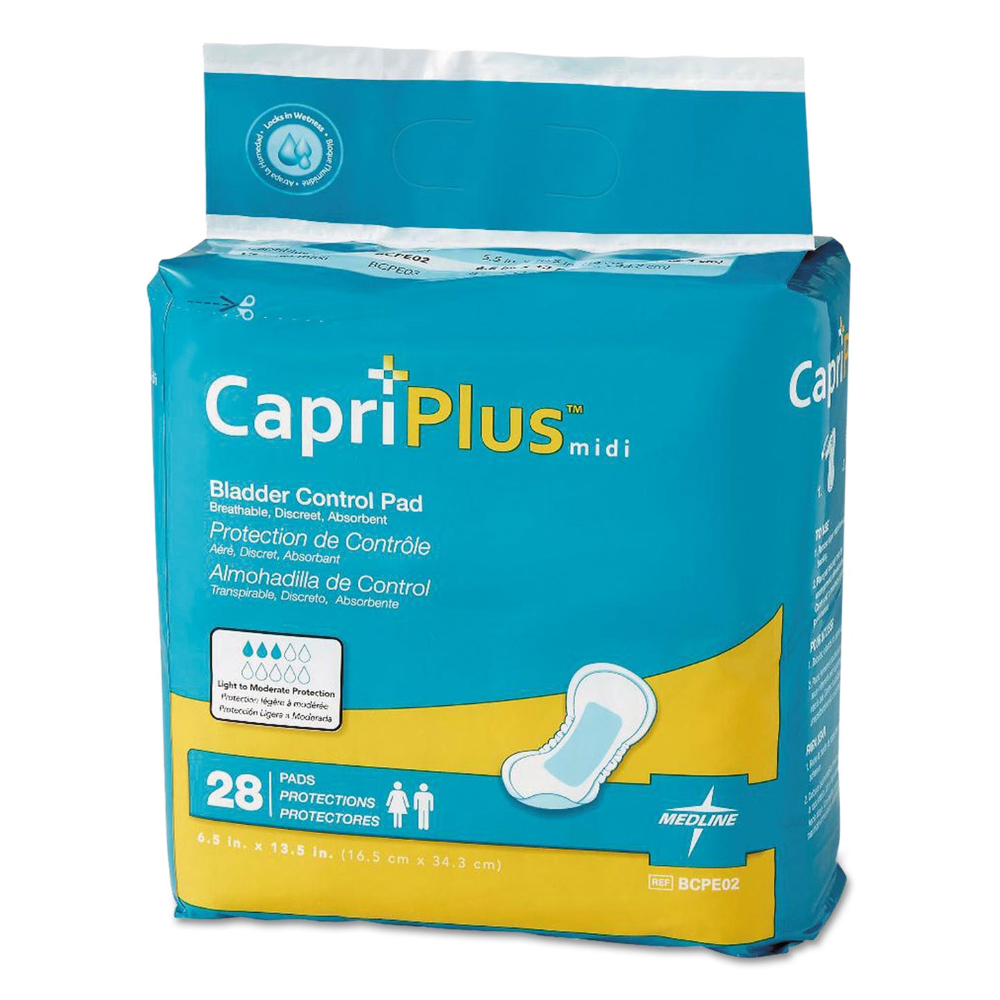 MIIBCPE02CT Capri Plus Bladder Control Pads, Extra Plus, 6.5" X 13.5", 28/pack, 6/carton