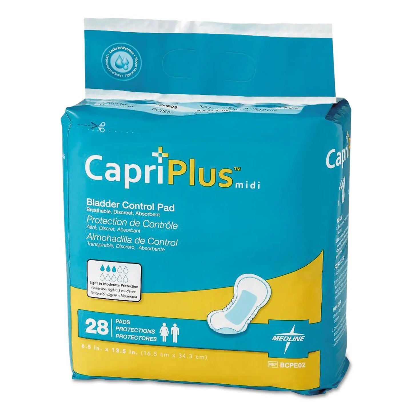 MIIBCPE02CT Capri Plus Bladder Control Pads, Extra Plus, 6.5" X 13.5", 28/pack, 6/carton Medline