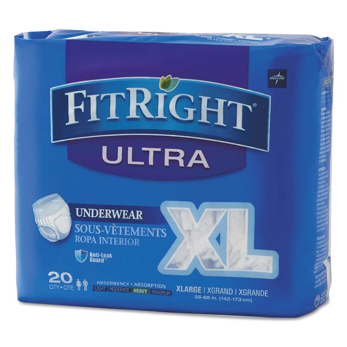 MIIFIT23600ACT Fitright Ultra Protective Underwear, X-Large, 56" To 68" Waist, 20/pack, 4 Pack/carton Medline