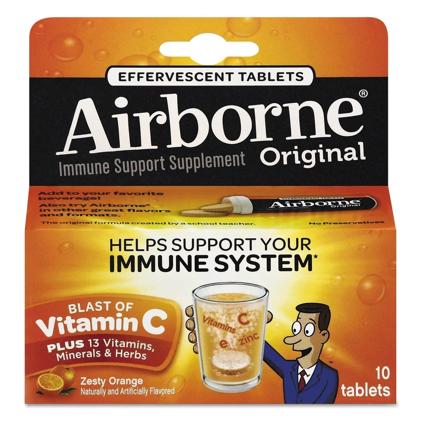 ABN30004CT Immune Support Effervescent Tablet, Zesty Orange, 10/Box, 72 Boxes/Carton Airborne