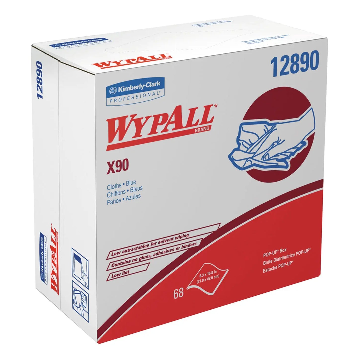 KCC12890 X90 Cloths, POP-UP Box, 2-Ply, 8.3 x 16.8, Denim Blue, 68/Box, 5 Boxes/Carton WypAll