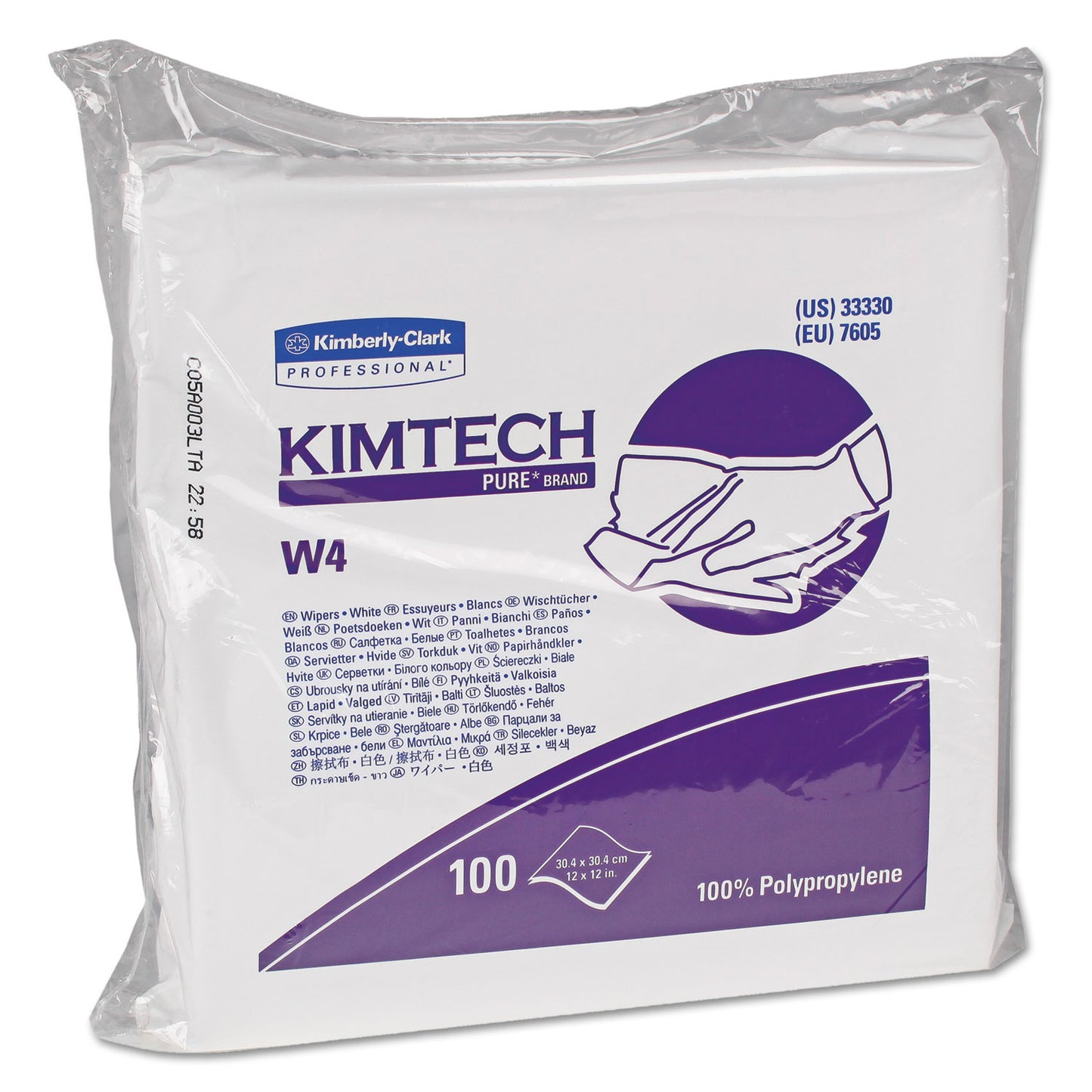 KCC33330 W4 Critical Task Wipers, Flat Double Bag, 12 x 12, Unscented, White, 100/Bag, 5 Bags/Carton