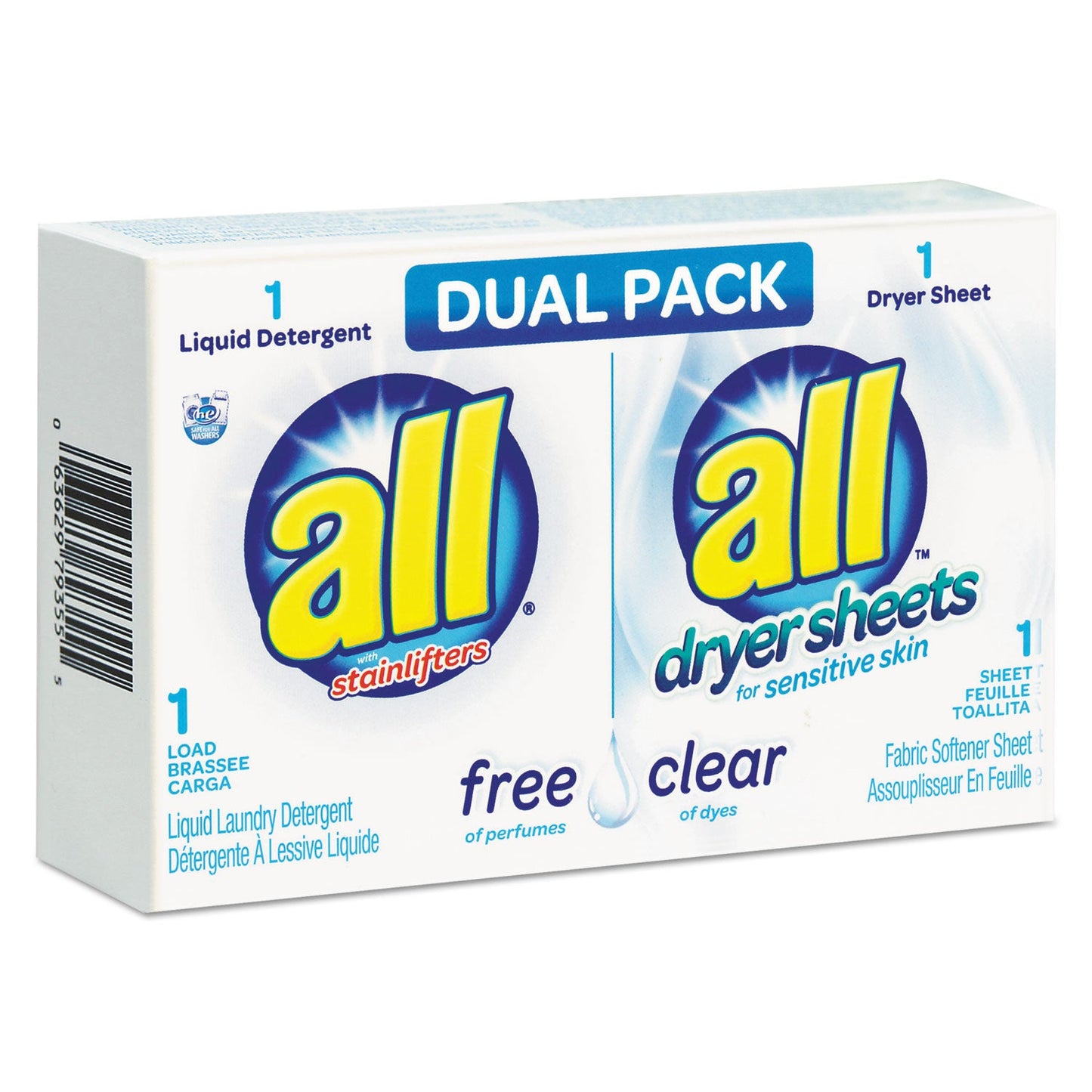 VEN2979355 Free Clear HE Liquid Laundry Detergent/Dryer Sheet Dual Vend Pack, 100/Carton all