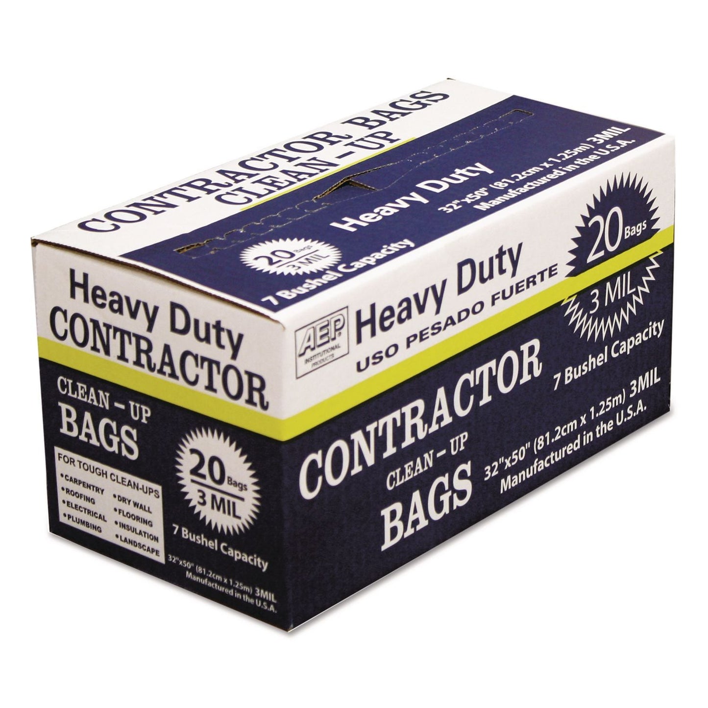 WBI186470 Heavy-Duty Contractor Clean-Up Bags, 60 Gal, 3 Mil, 32" X 50", Black, 20/carton AEP Industries Inc.