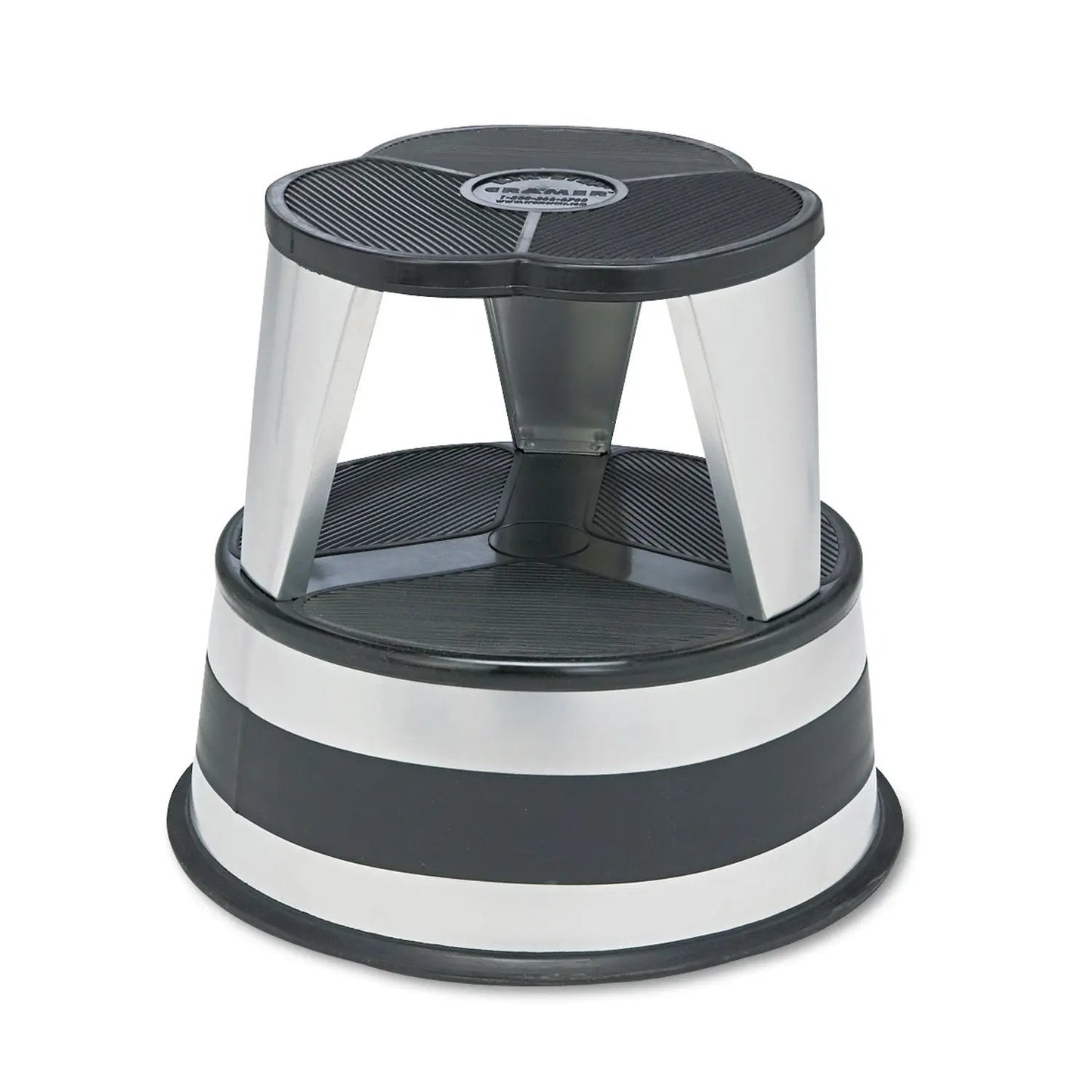 CRA100101 Kik-Step Steel Step Stool, 2-Step, 350 lb Capacity, 16" Diameter x 14.25"h, Silvertone Cramer