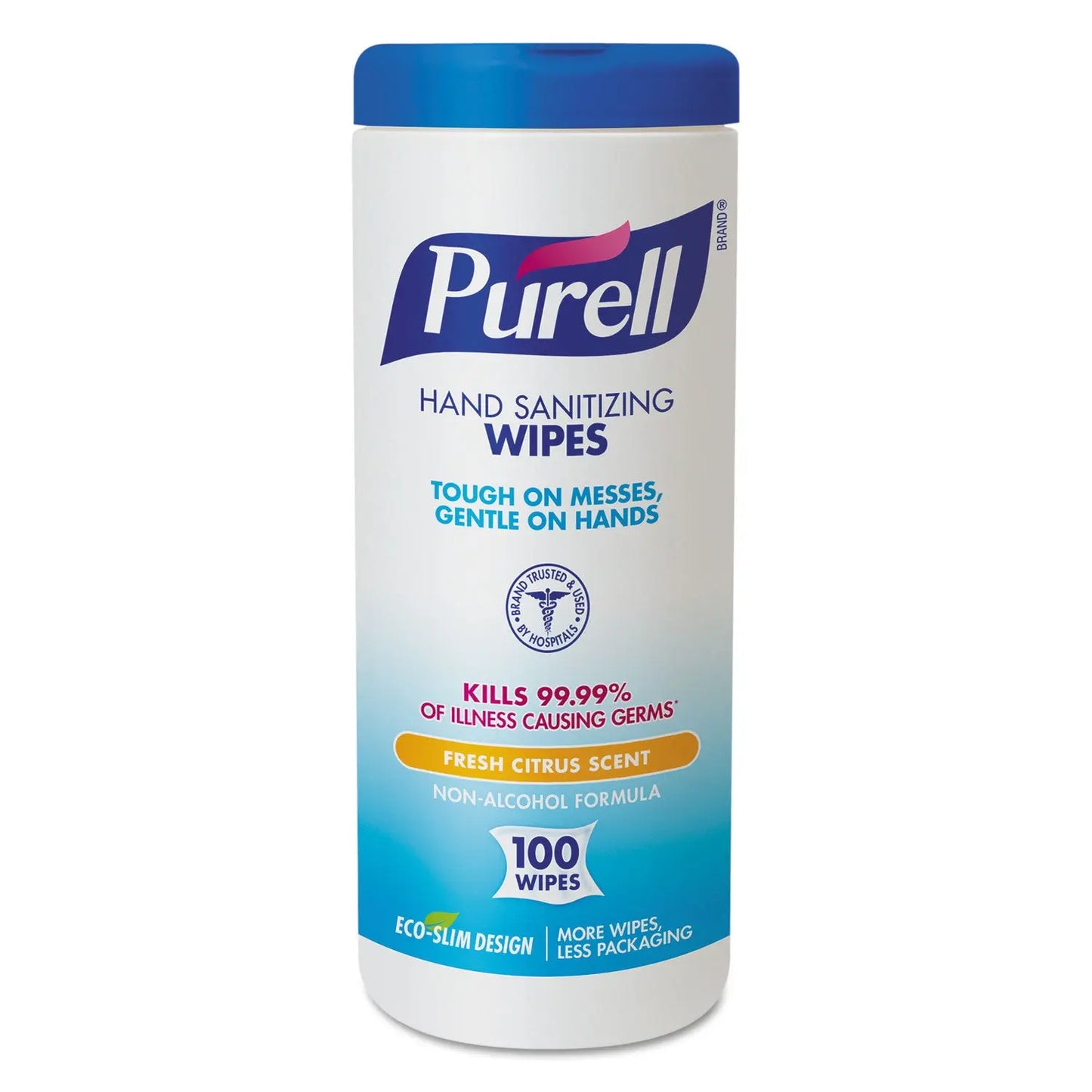 GOJ911112EA Premoistened Hand Sanitizing Wipes, Cloth, 5.75 x 7, Fresh Citrus, White, 100/Canister PURELL