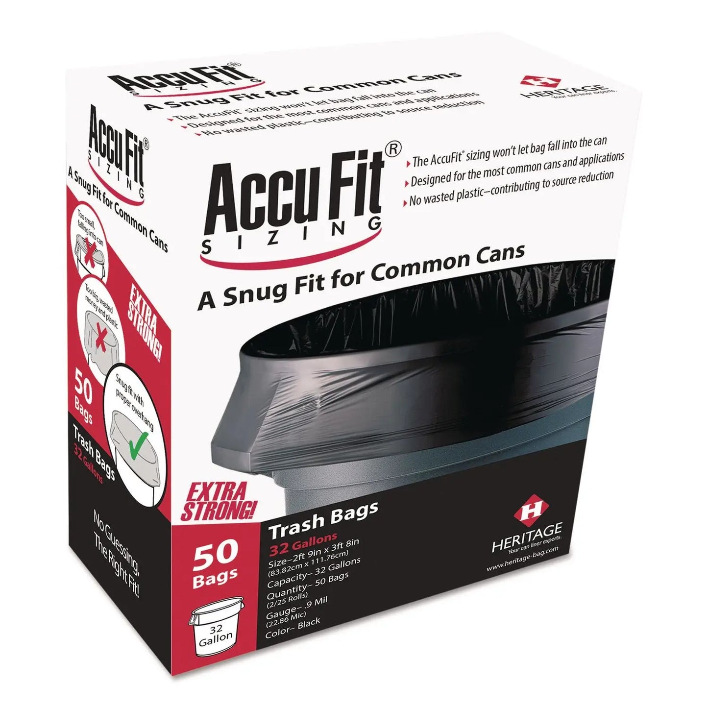 HERH8053PKRC1 Linear Low Density Can Liners With Accufit Sizing, 55 Gal, 1.3 Mil, 40" X 53", Black, 50/box AccuFit