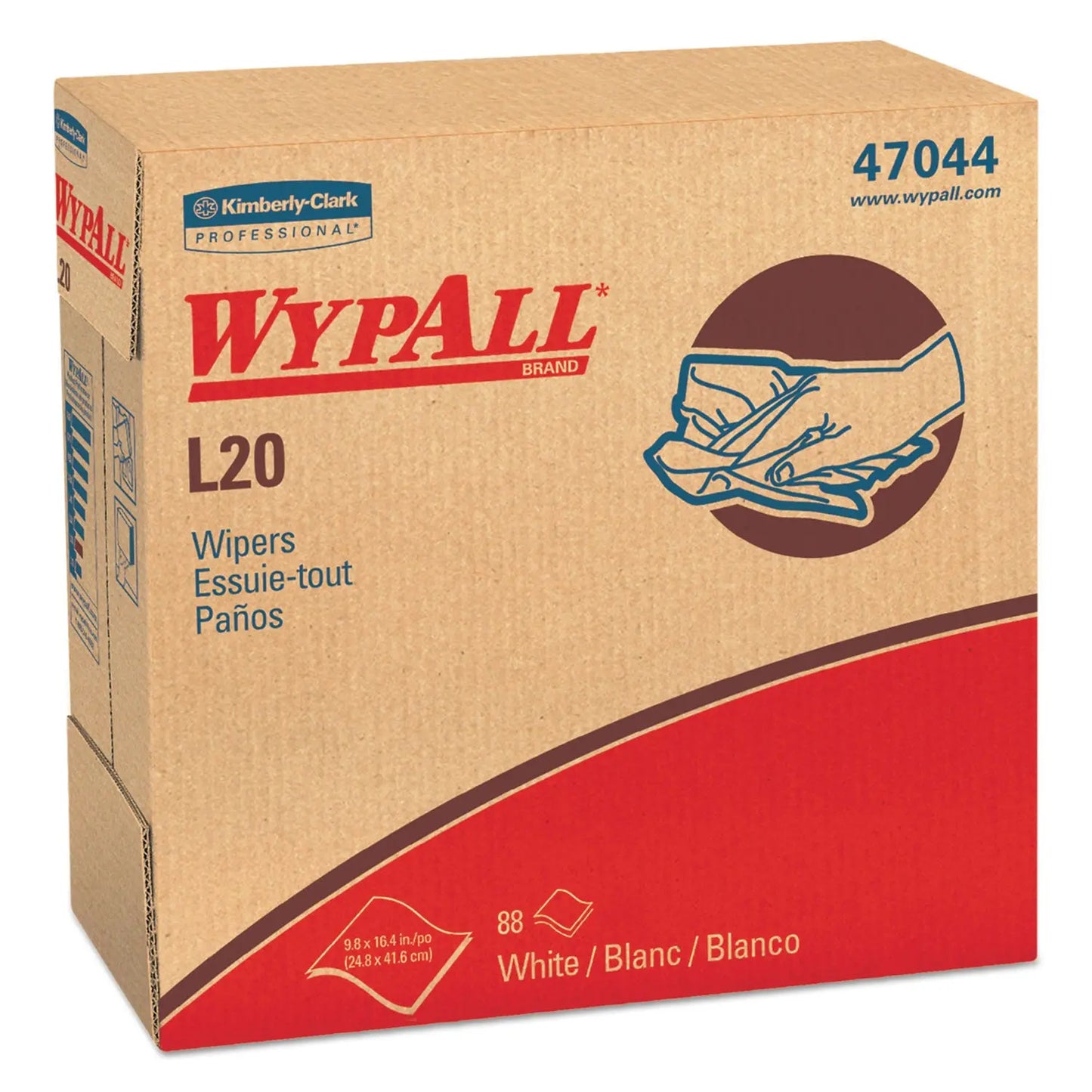 KCC47044 L20 Towels, POP-UP Box, 4-Ply, 9.1 x 16.8, Unscented, White, 88/Box, 10 Boxes/Carton WypAll