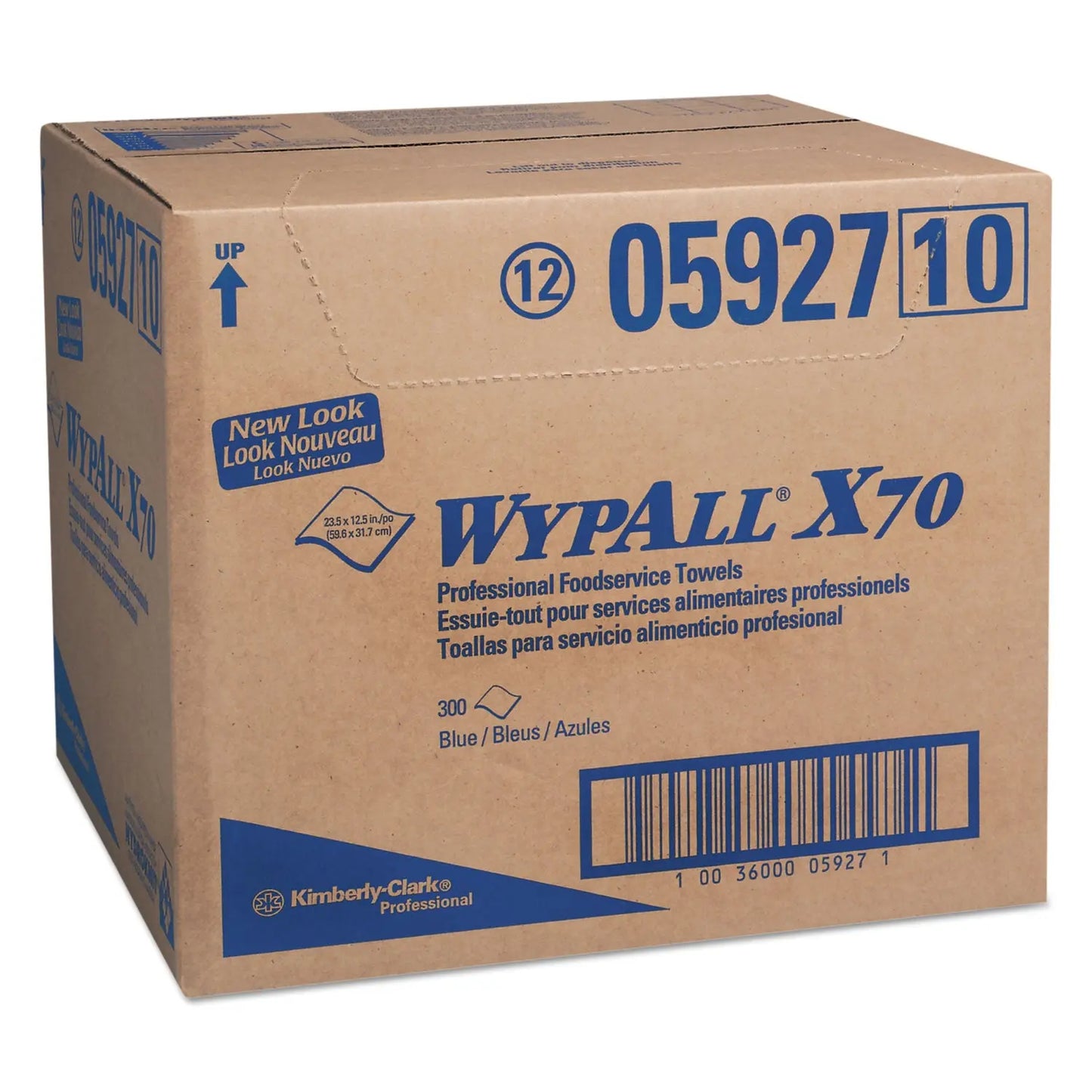 KCC05927 X70 Foodservice Towels, 1/4 Fold, 12.5 x 23.5, Unscented, Blue, 300/Carton WypAll
