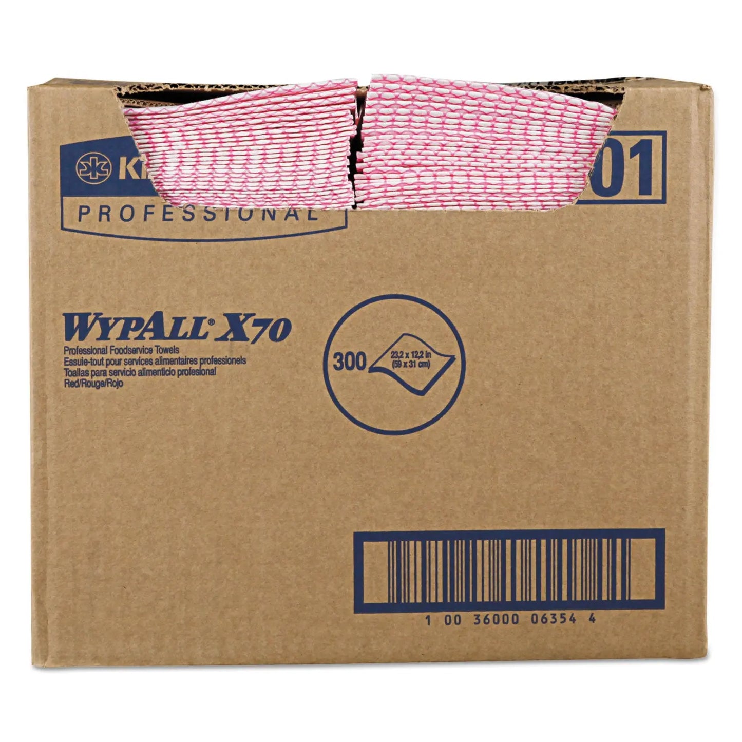 KCC06354 X70 Foodservice Towels, 1-Ply, 12.5 x 23.2, Red, 300/Carton WypAll