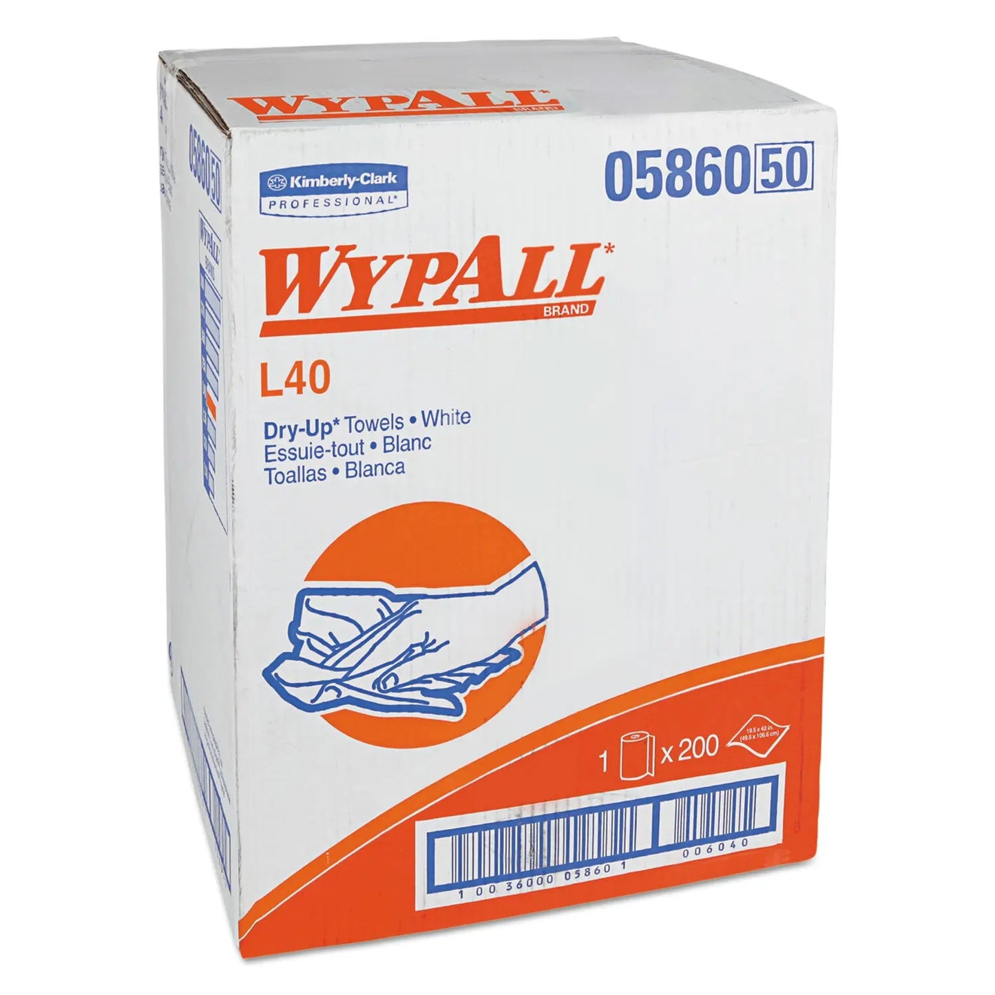 KCC05860 L40 Towels, Dry Up Towels, 19.5 x 42, White, 200 Towels/Roll WypAll