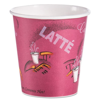 SCC510SI Paper Hot Drink Cups in Bistro Design, 3.54" Diameter x 3.61" h, 10 oz, Maroon, 1,000/Carton