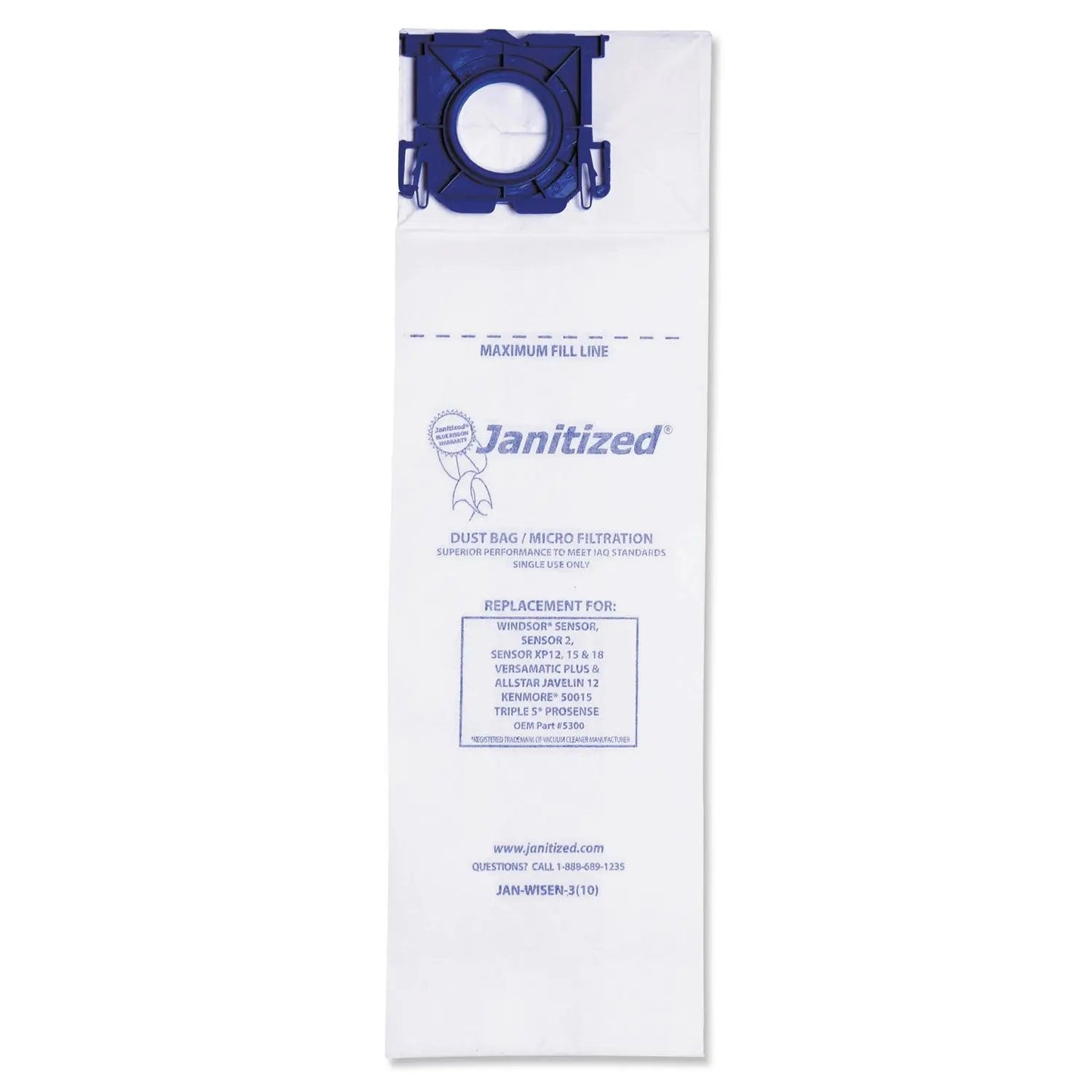 APCJANWISEN3 Vacuum Filter Bags Designed to Fit Windsor Sensor S/S2/XP/Versamatic Plus, 100/Carton Janitized