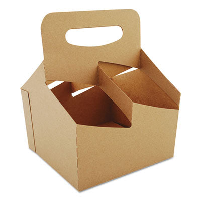 SCH2788 4-Corner Pop-Up Food and Drink Tray, 4-Cup Drink Carrier, Up to 32 oz Beverages, 7.25 x 7 x 9.25, White, Paper, 250/Carton SOUTHERN CHAMPION TRAY