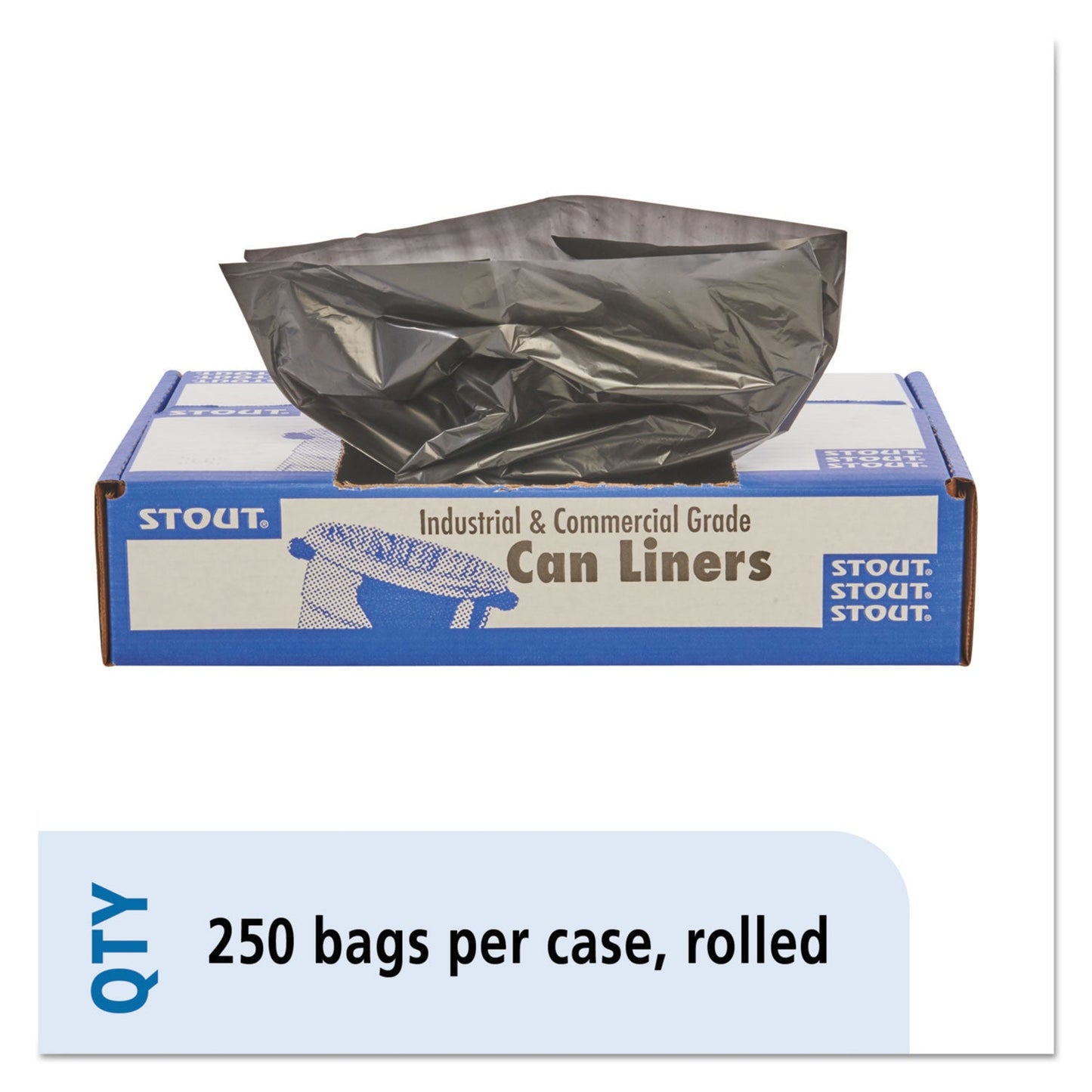 STOT2424B10 Total Recycled Content Plastic Trash Bags, 10 Gal, 1 mil, 24" x 24", Black/Brown, 250/Carton Stout by Envision
