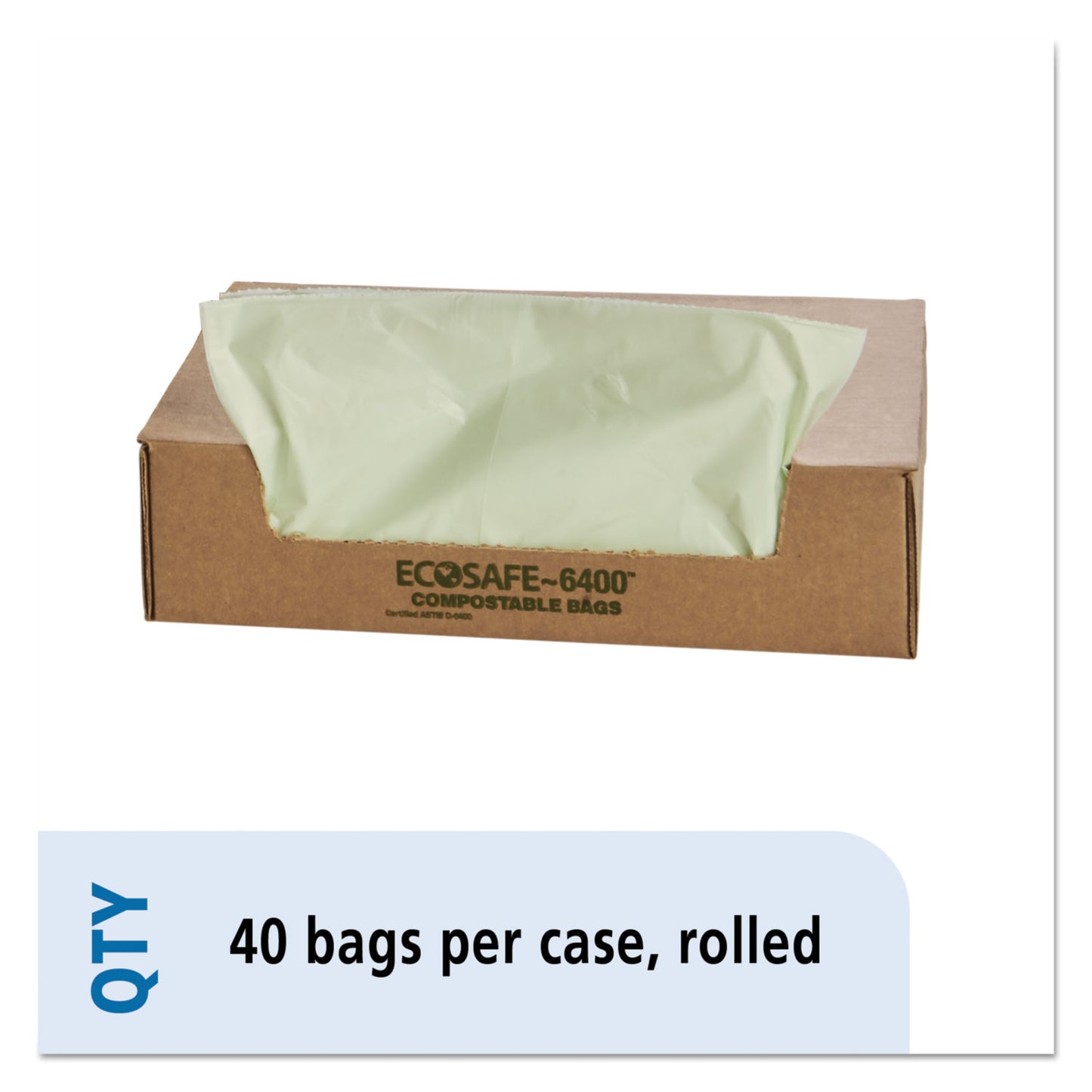 STOE4248E85 Ecosafe-6400 Bags, 48 Gal, 0.85 Mil, 42" X 48", Green, 40/box