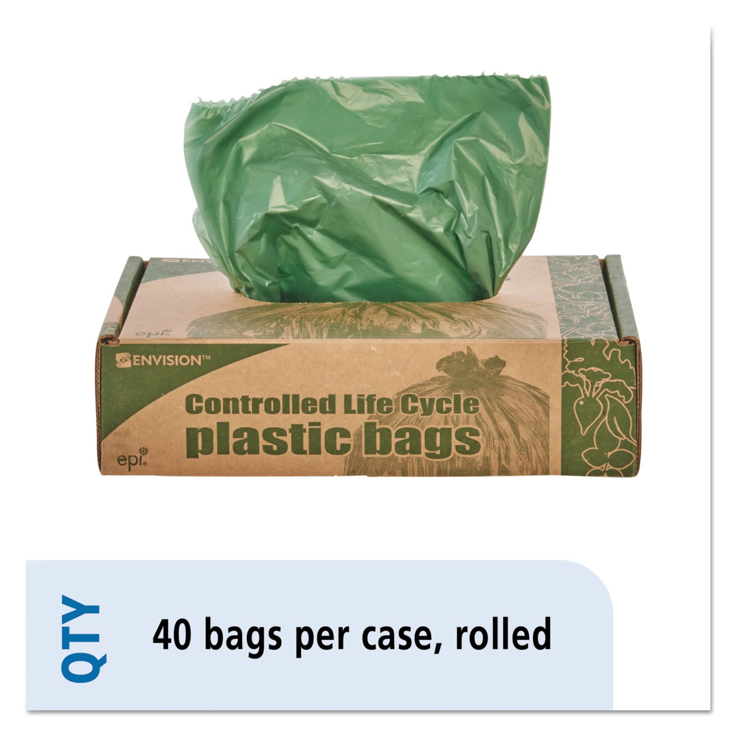 STOG3340E11 Controlled Life-Cycle Plastic Trash Bags, 33 Gal, 1.1 Mil, 33" X 40", Green, 40/box Stout by Envision