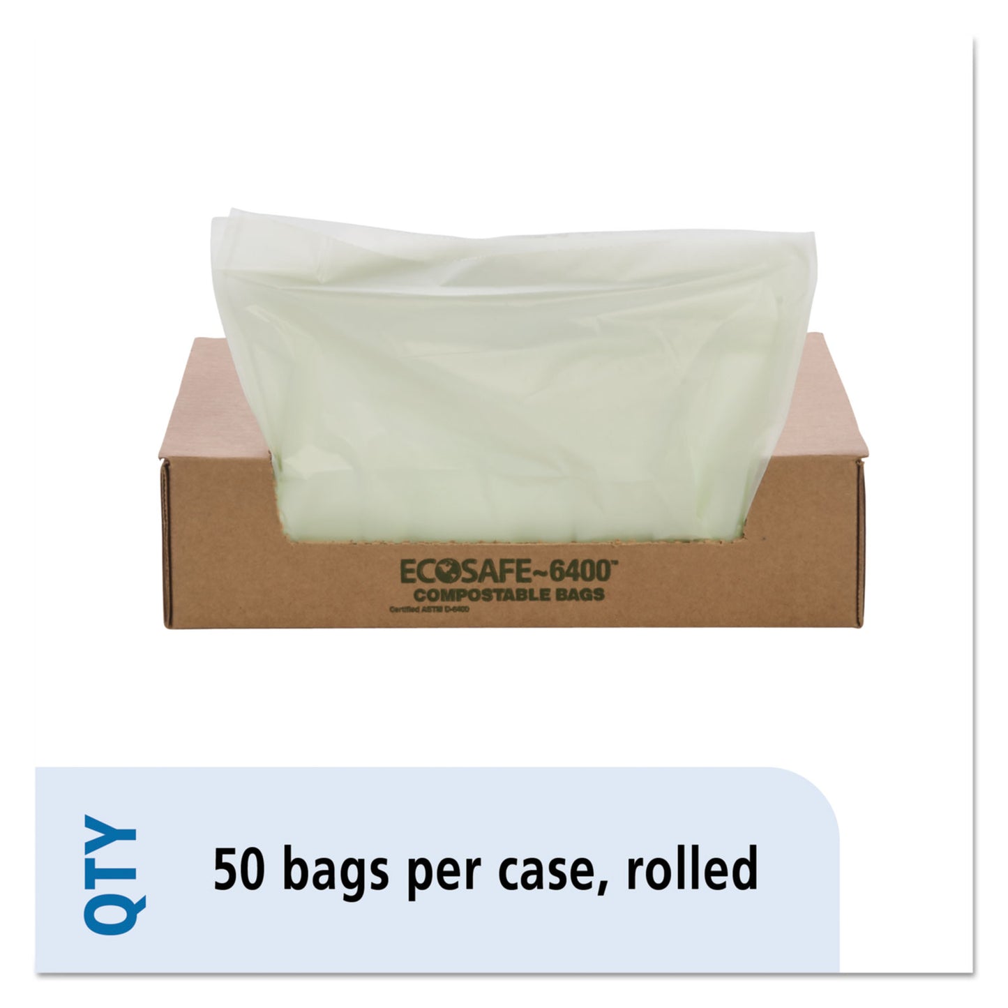 STOE3348E85 Ecosafe-6400 Bags, 32 Gal, 0.85 Mil, 33" X 48", Green, 50/box
