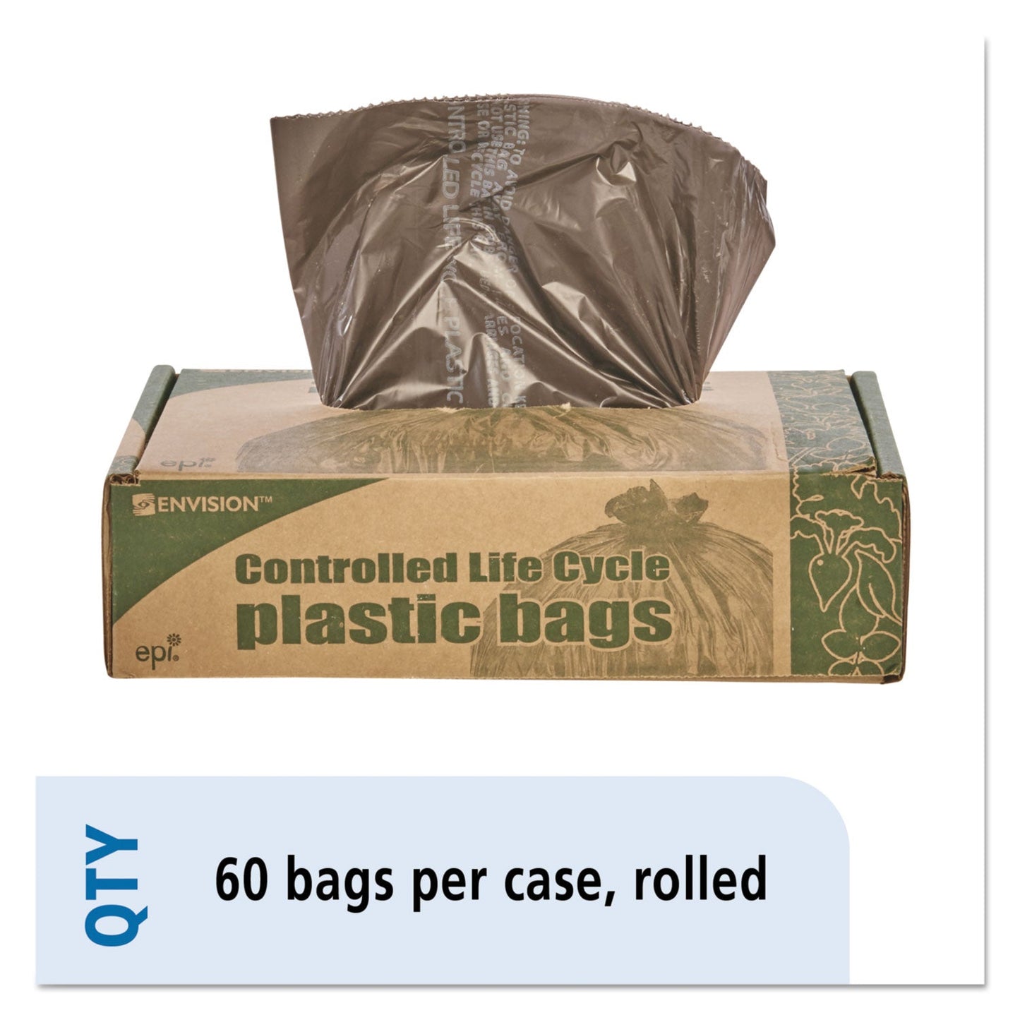 STOG3036B80 Controlled Life-Cycle Plastic Trash Bags, 30 Gal, 0.8 Mil, 30" X 36", Brown, 60/box Stout by Envision