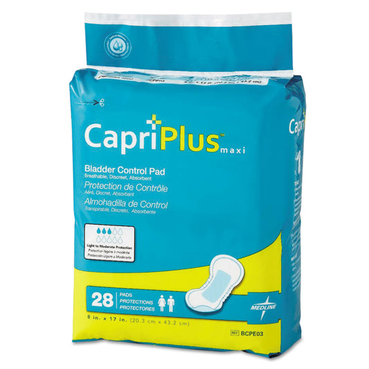 MIIBCPE03CT Capri Plus Bladder Control Pads, Ultra Plus, 8" X 17", 28/pack, 6/carton