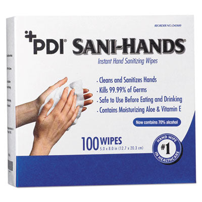 NICD43600 PDI Sani-Hands Instant Hand Sanitizing Wipes, 1-Ply, 8 x 5, White, 1,000/Carton NICE-PAK PRODUCTS, INC