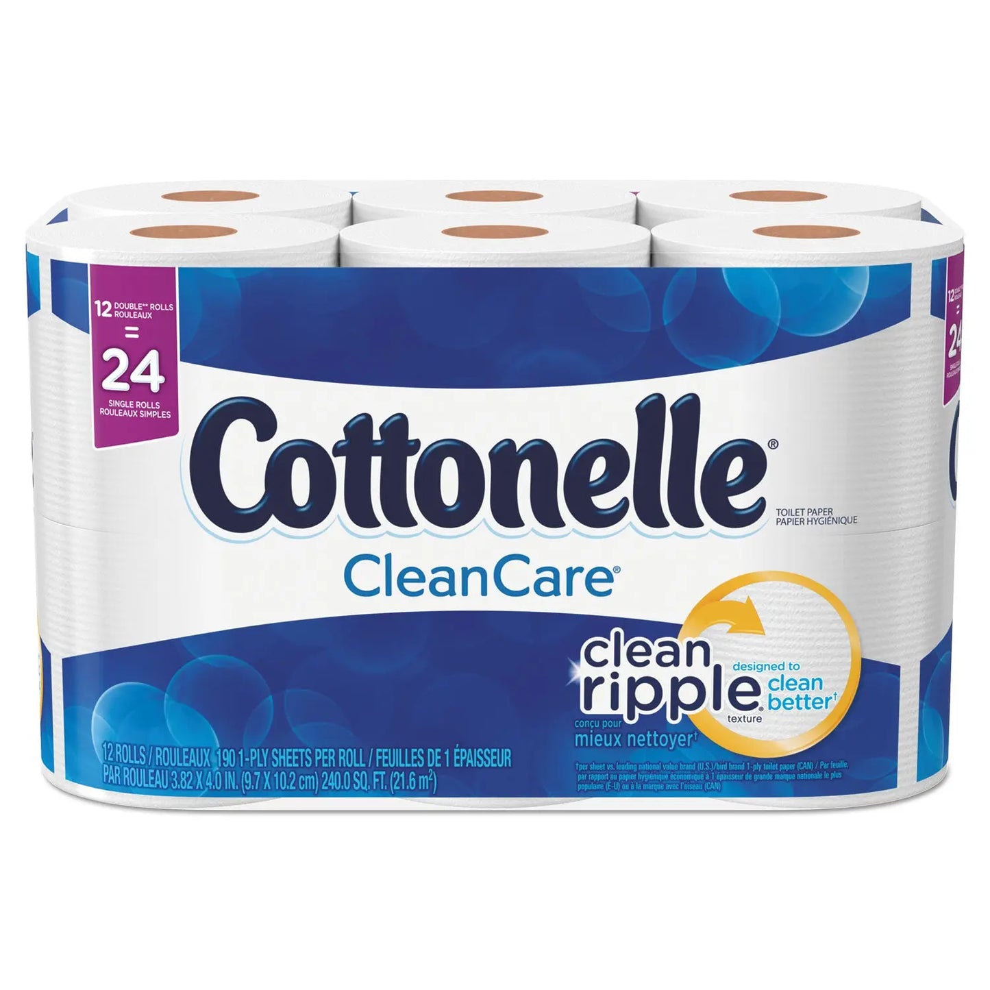 KCC12456PK Clean Care Bathroom Tissue, Septic Safe, 1-Ply, White, 170 Sheets/roll, 12 Rolls/pack Cottonelle