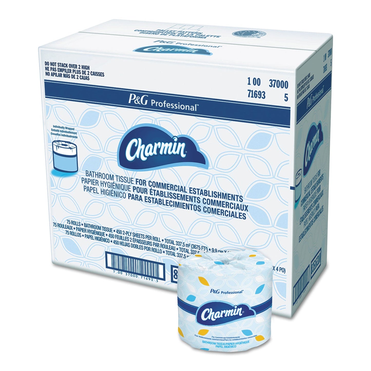 PGC71693 Commercial Bathroom Tissue, Individually Wrapped, Septic Safe, 2-Ply, White, 450 Sheets/Roll, 75 Rolls/Carton Charmin