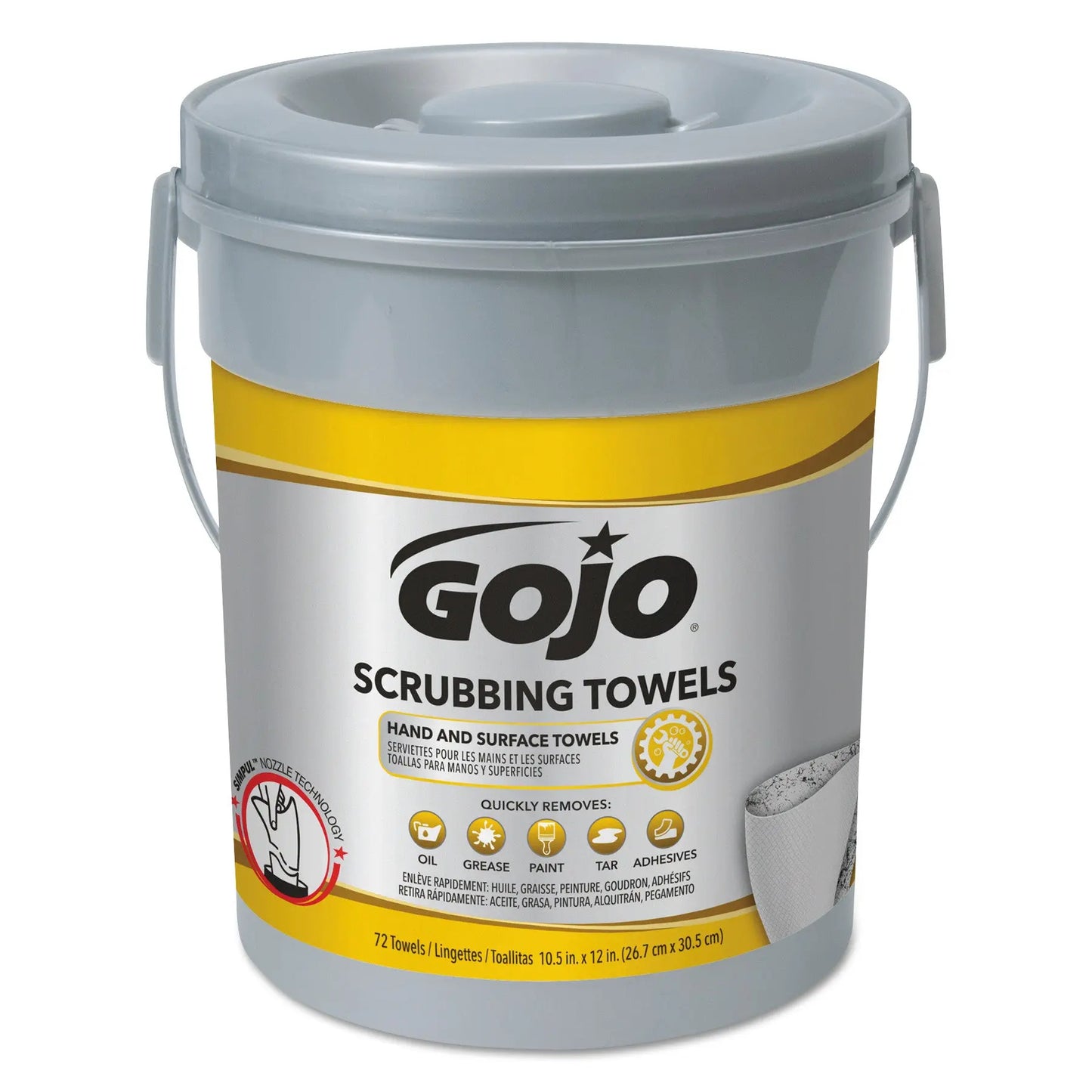 GOJ639606 Scrubbing Towels, Hand Cleaning, 2-Ply, 10.5 x 12, Silver/Yellow, 72/Bucket, 6/Carton GOJO