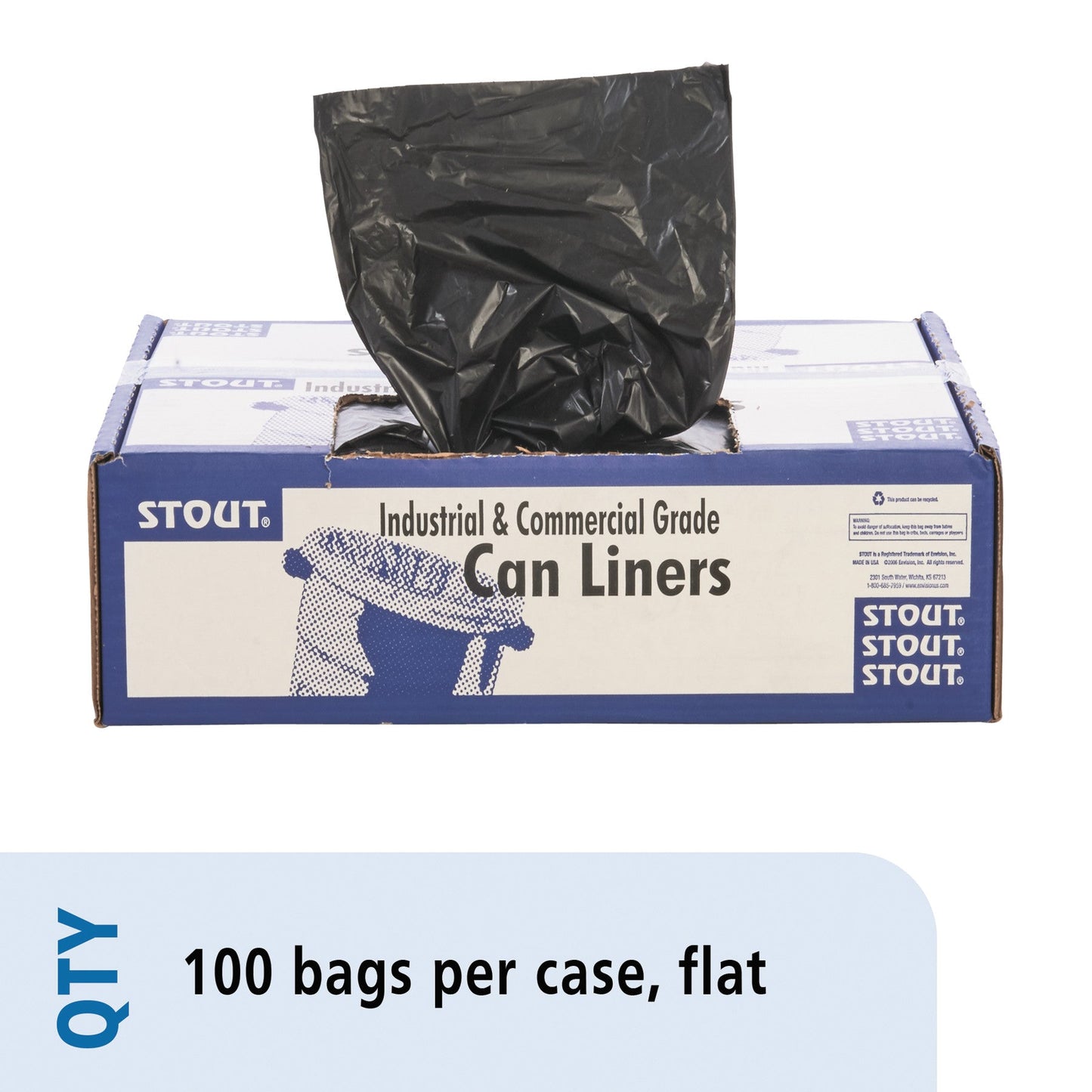 STOT3658B15 Total Recycled Content Plastic Trash Bags, 60 gal, 1.5 mil, 36" x 58", Black/Brown, 100/Carton Stout by Envision