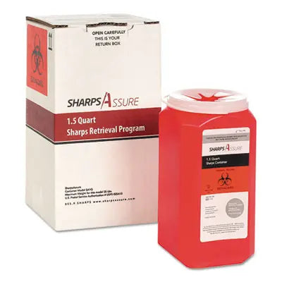 TMDSC1Q424A1Q Sharps Retrieval Program Containers, 1.5 Qt, Plastic, Red SHARPS ASSURE