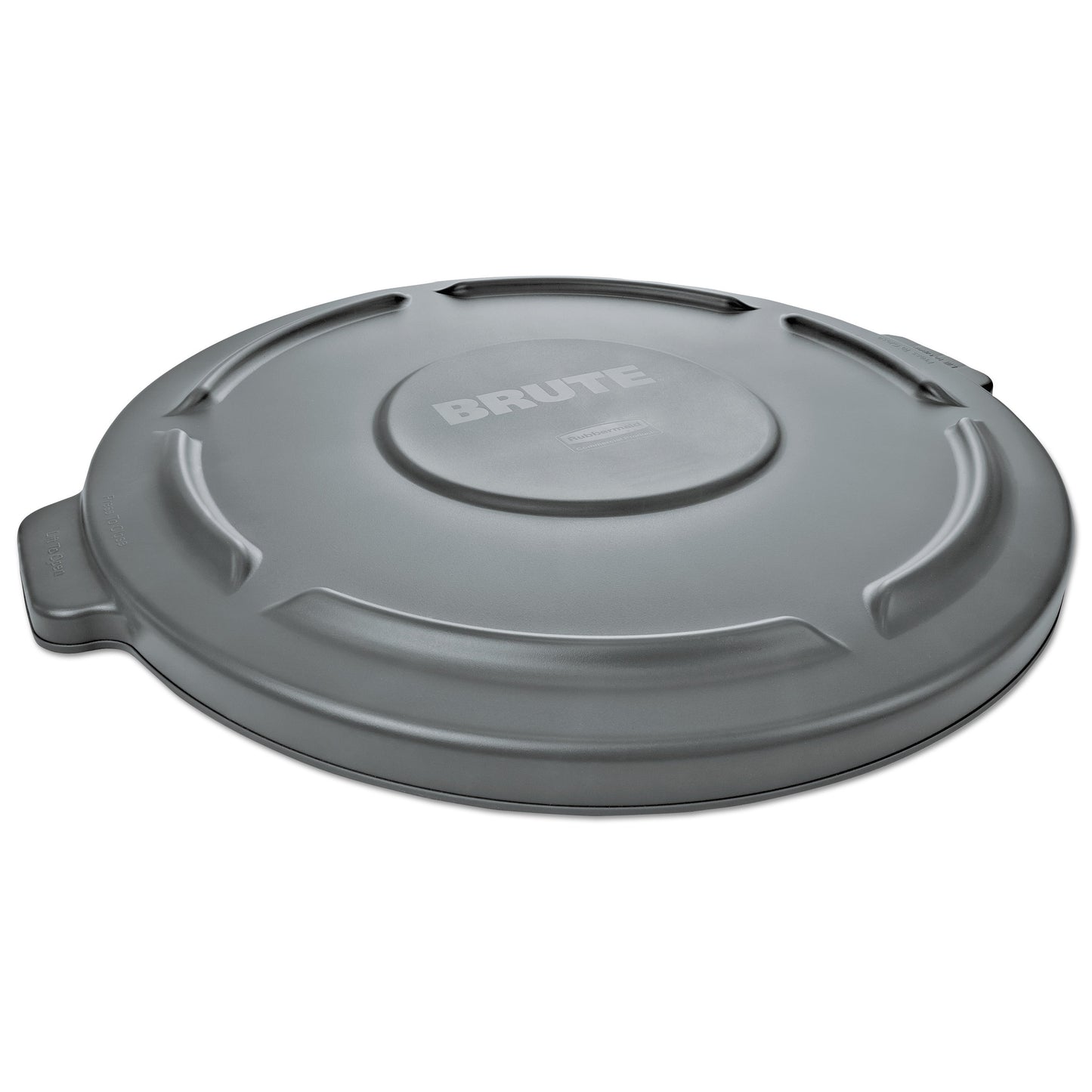 RCP265400GY BRUTE Self-Draining Flat Top Lids for 55 gal Round BRUTE Containers, 26.75" Diameter, Gray RUBBERMAID COMMERCIAL PROD.