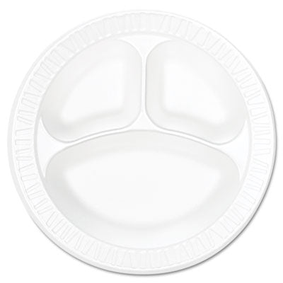 DCC10CPWCR Concorde Foam Plate, 3-Compartment Plate, 10.25" dia, White, 125/Pack, 4 Packs/Carton DART