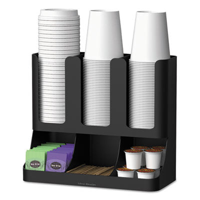 EMSUPRIGHT6BLK Flume Six-Section Upright Coffee Condiment/Cup Organizer, 11.5 x 6.5 x 15, Black