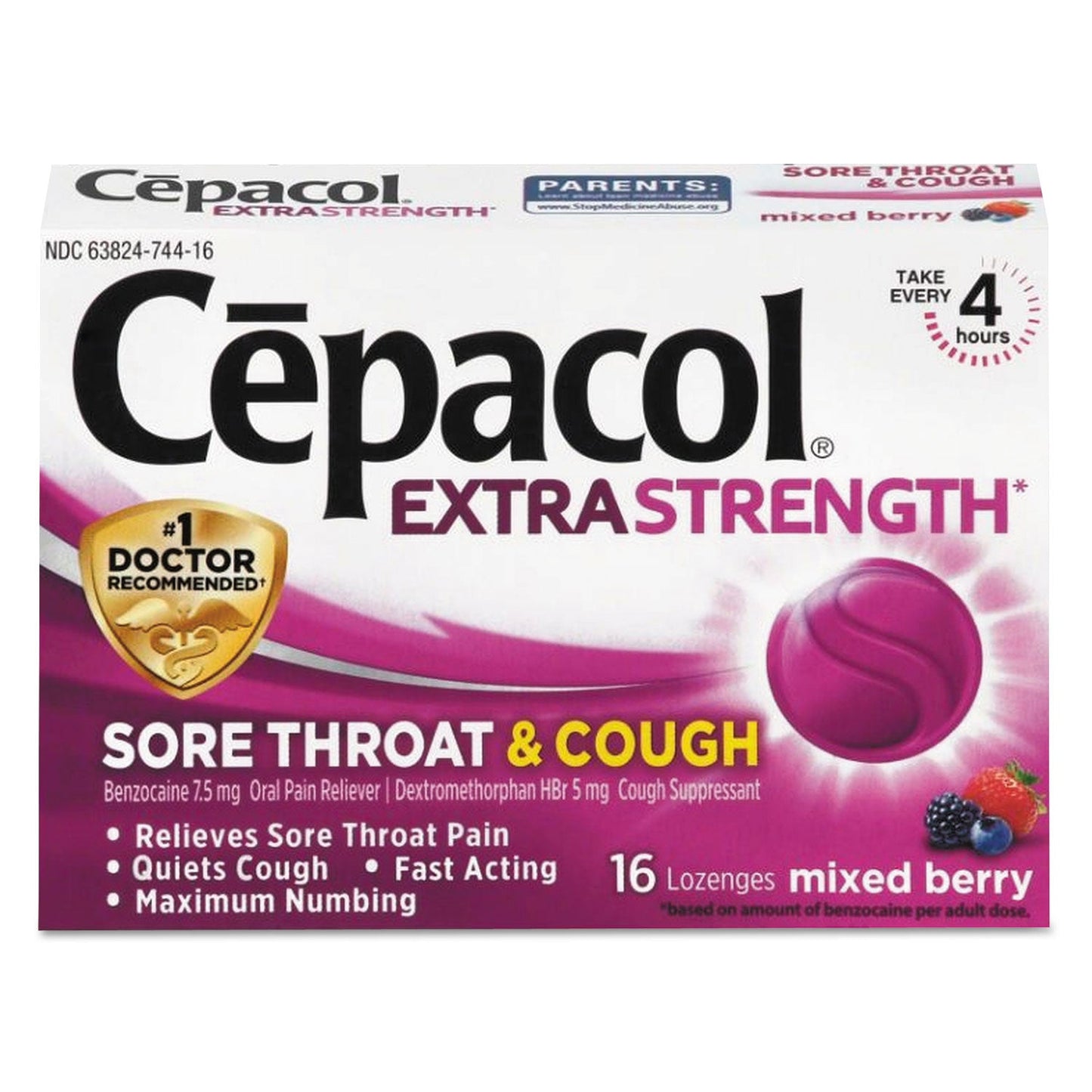 RAC74016CT Extra Strength Sore Throat and Cough Lozenges, Mixed Berry, 16/Pack, 24 Packs/Carton Cepacol