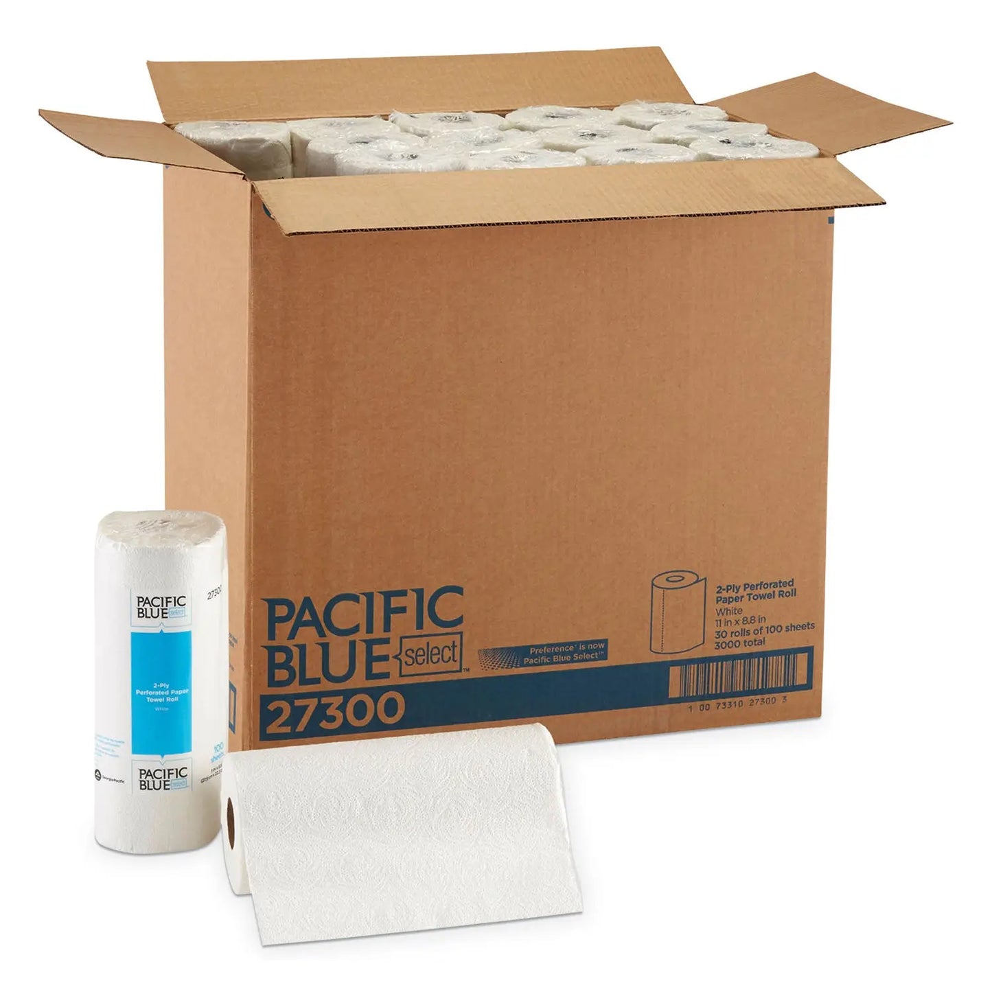 GPC27300 Pacific Blue Select Two-Ply Perforated Paper Kitchen Roll Towels, 2-Ply, 11 x 8.8, White, 100/Roll, 30 Rolls/Carton Georgia Pacific Professional