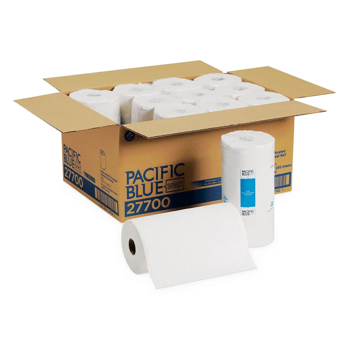 GPC27700 Pacific Blue Select Two-Ply Perforated Paper Kitchen Roll Towels, 2-Ply, 11 x 8.8, White, 250/Roll, 12 Rolls/Carton Georgia Pacific Professional
