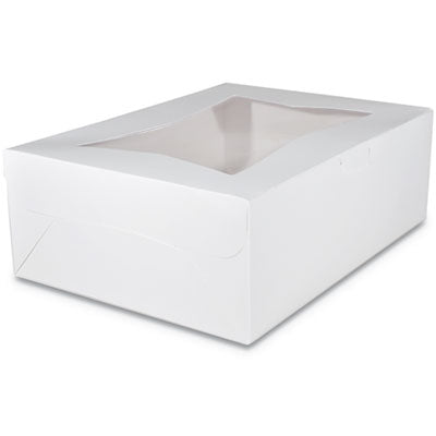 SCH23103 White Window Bakery Boxes with Tuck-in Lid, 14 x 10 x 6.5, White, Paper, 100/Carton